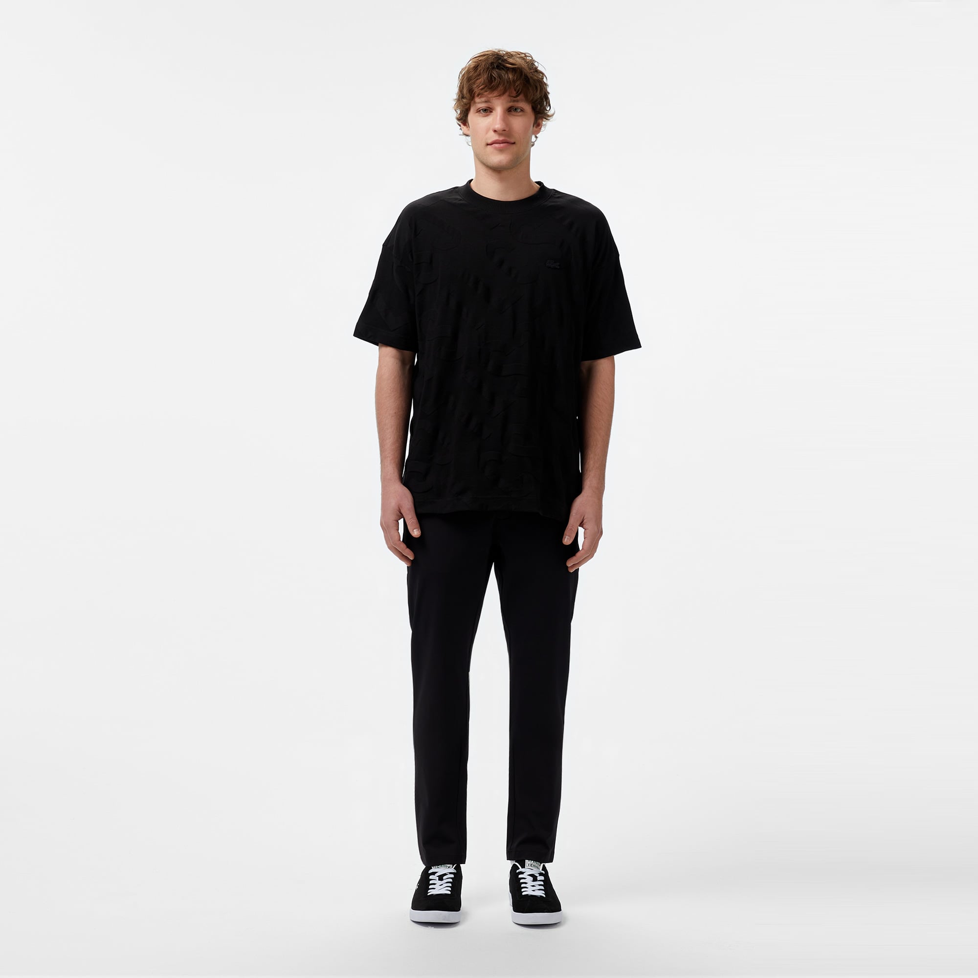 Lacoste Erkek Bisiklet Yaka Desenli Siyah T-Shirt görsel 3