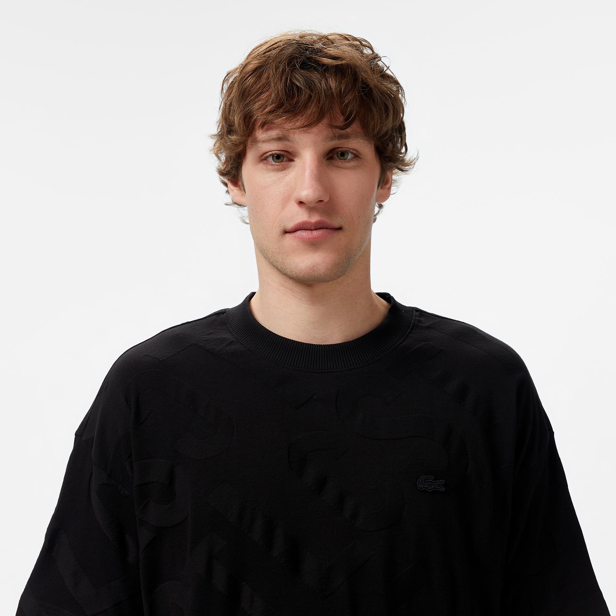 Erkek Bisiklet Yaka Desenli Siyah T-Shirt