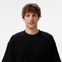 Erkek Bisiklet Yaka Desenli Siyah T-Shirt Siyah