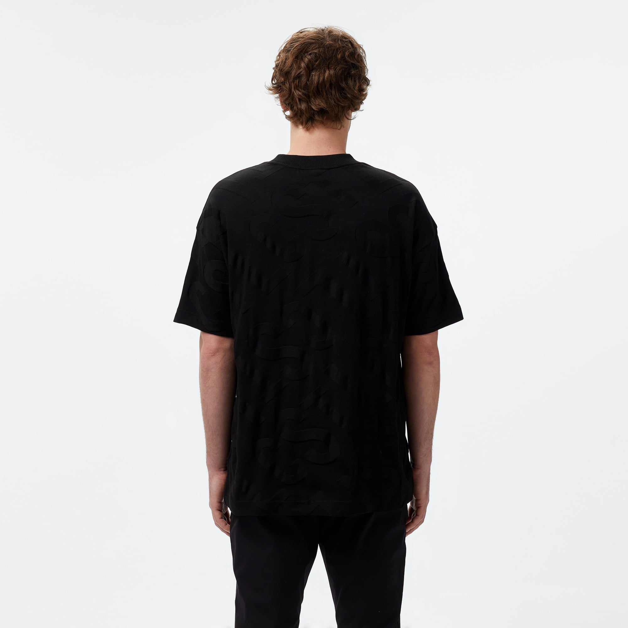 Erkek Bisiklet Yaka Desenli Siyah T-Shirt