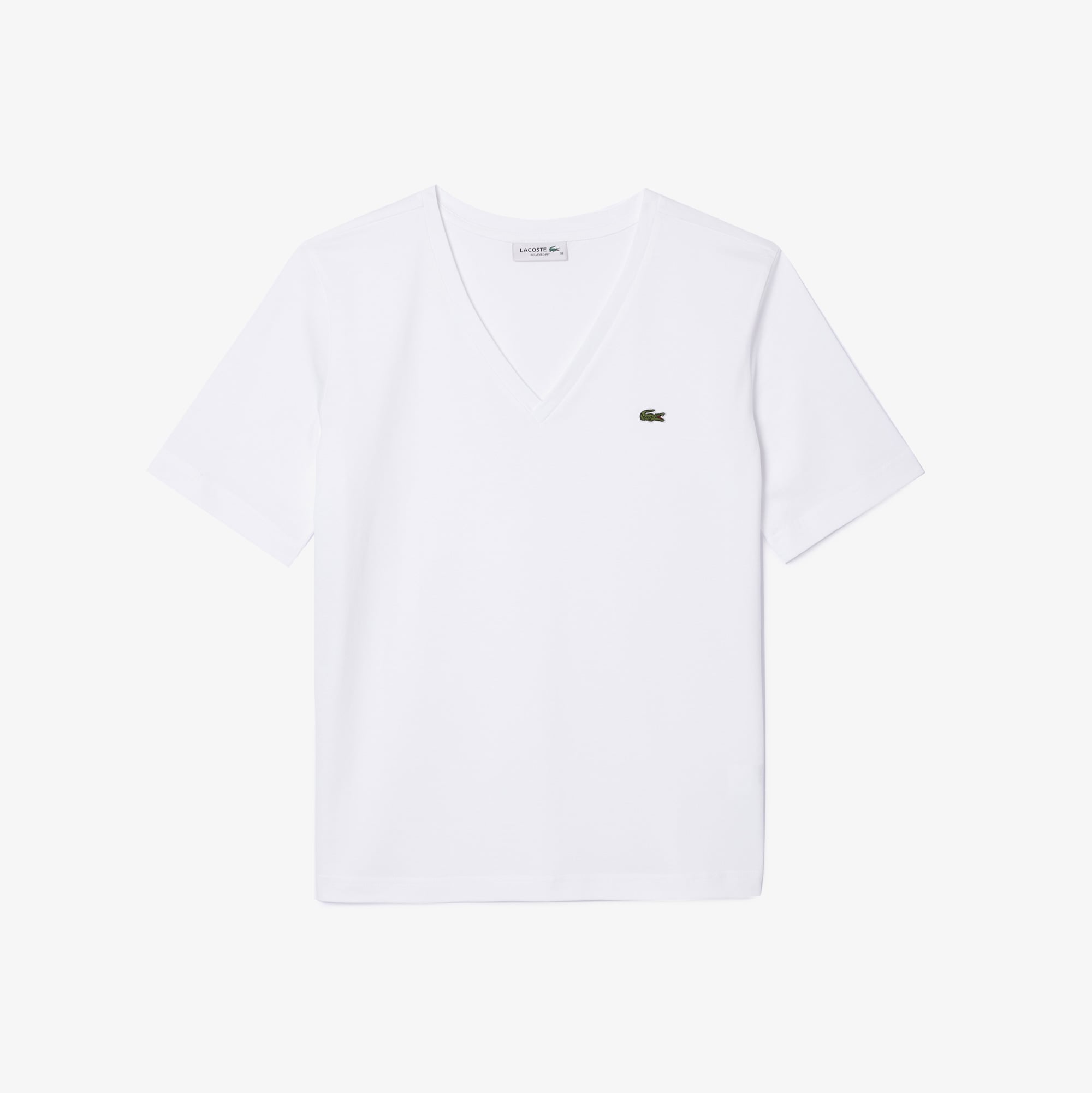 Lacoste Kadın Relaxed Fit V Yaka Beyaz T-Shirt görsel 4