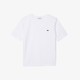 Kadın Relaxed Fit V Yaka Beyaz T-Shirt Beyaz