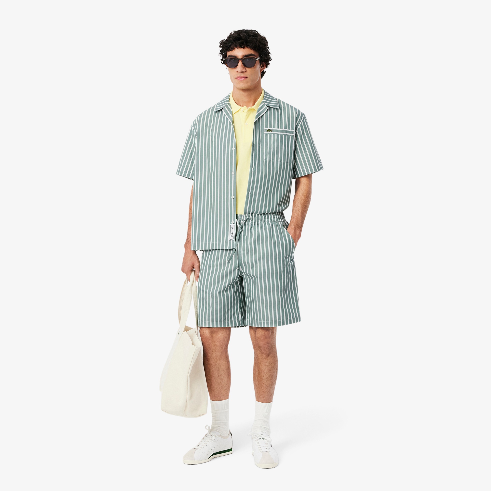 Lacoste Erkek Relaxed Fit Çizgili Yeşil Şort