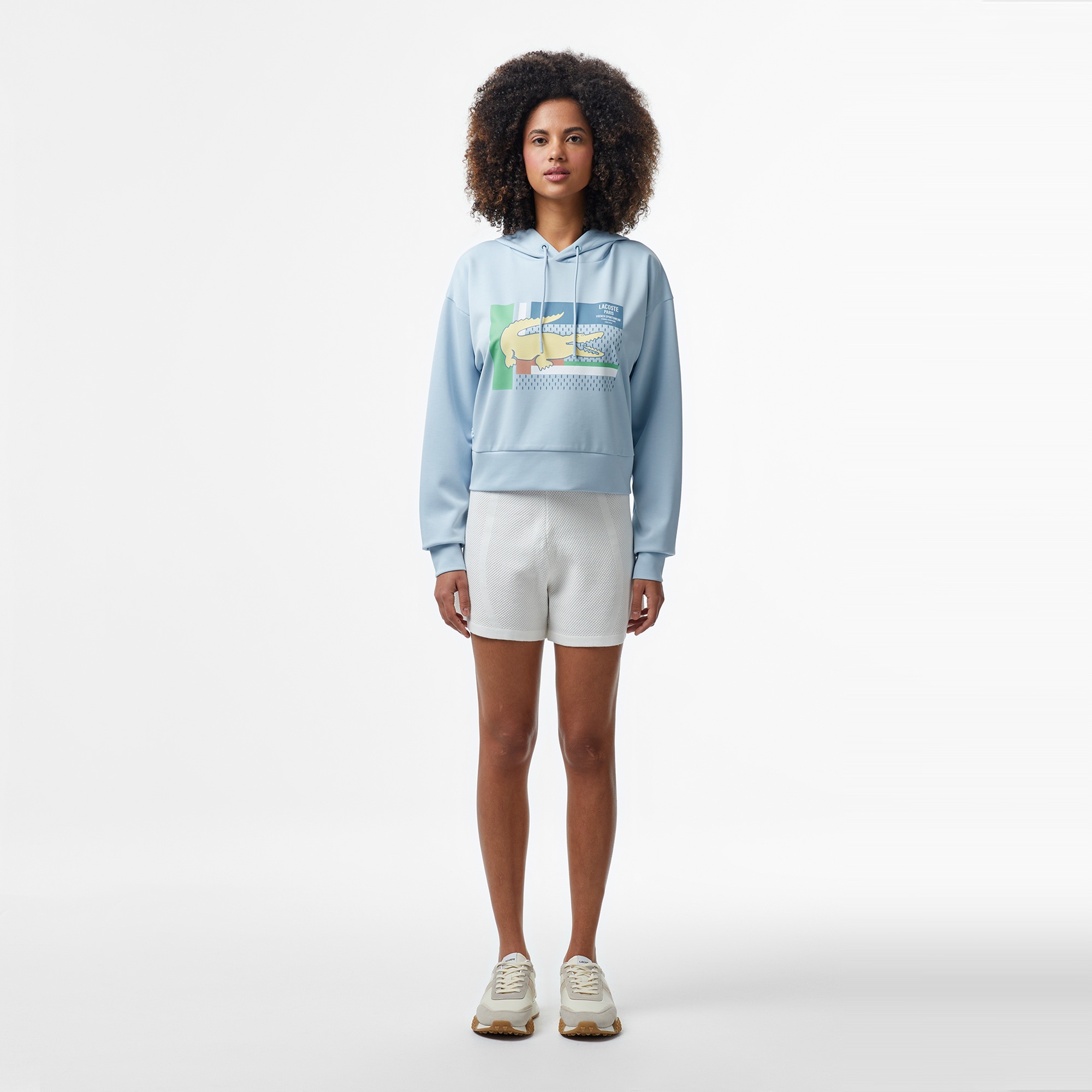 Lacoste Kadın Relaxed Fit Kapüşonlu Baskılı Açık Mavi Sweatshirt