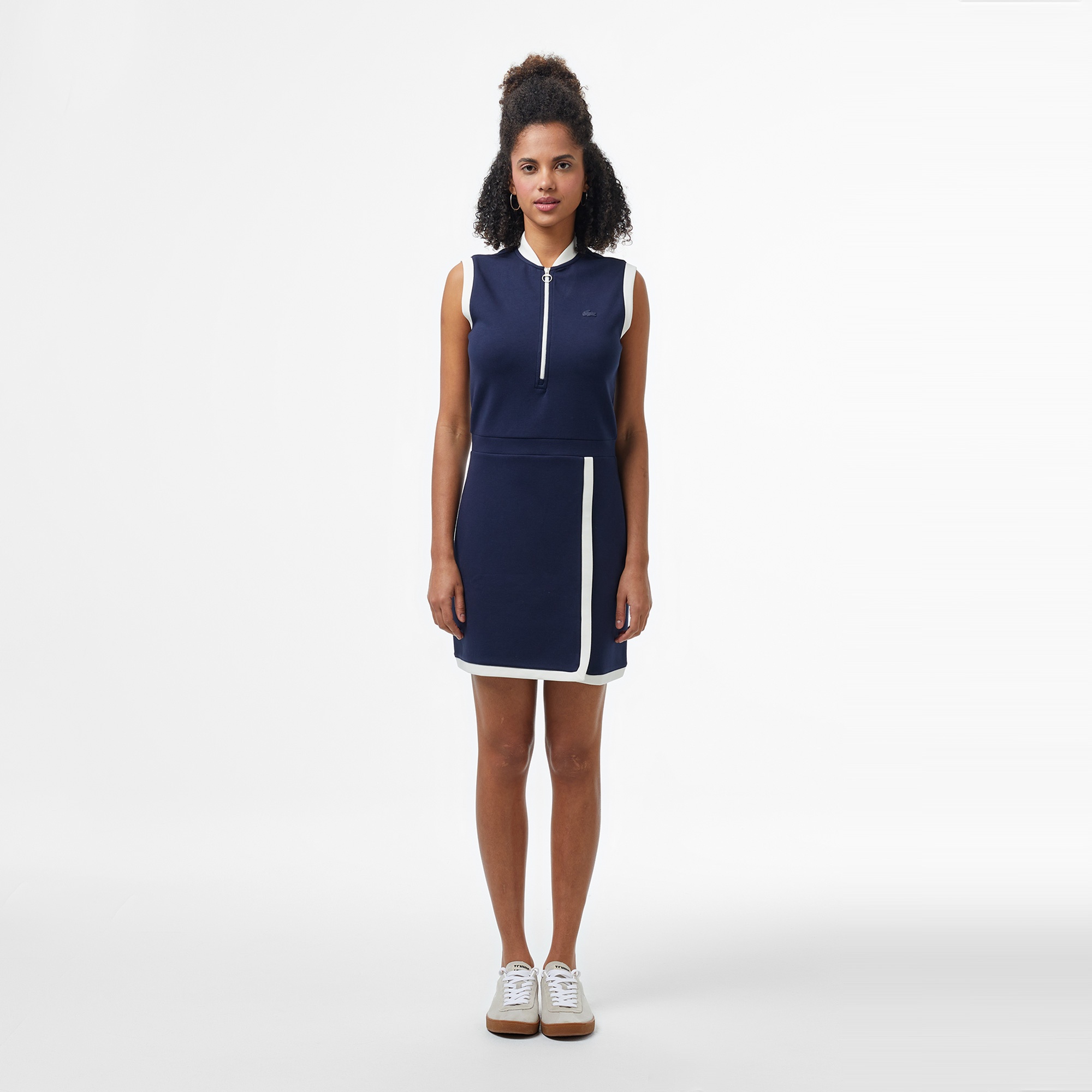 Lacoste Kadın Regular Fit Kolsuz Yarım Fermuarlı Renk Bloklu Lacivert Elbise