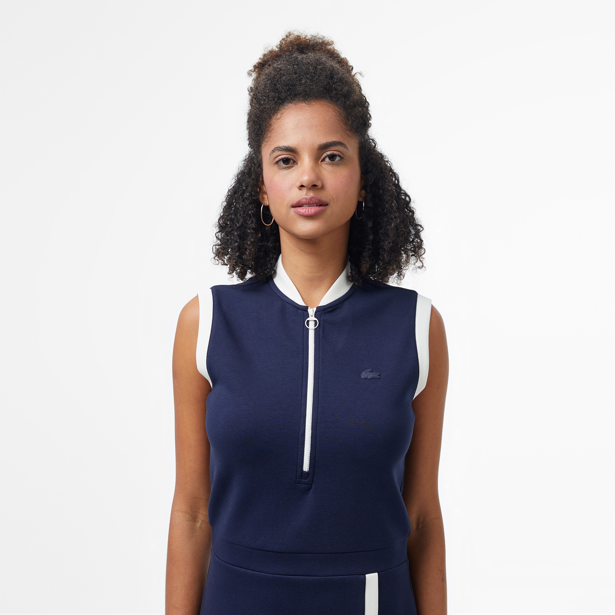 Lacoste Kadın Regular Fit Kolsuz Yarım Fermuarlı Renk Bloklu Lacivert Elbise