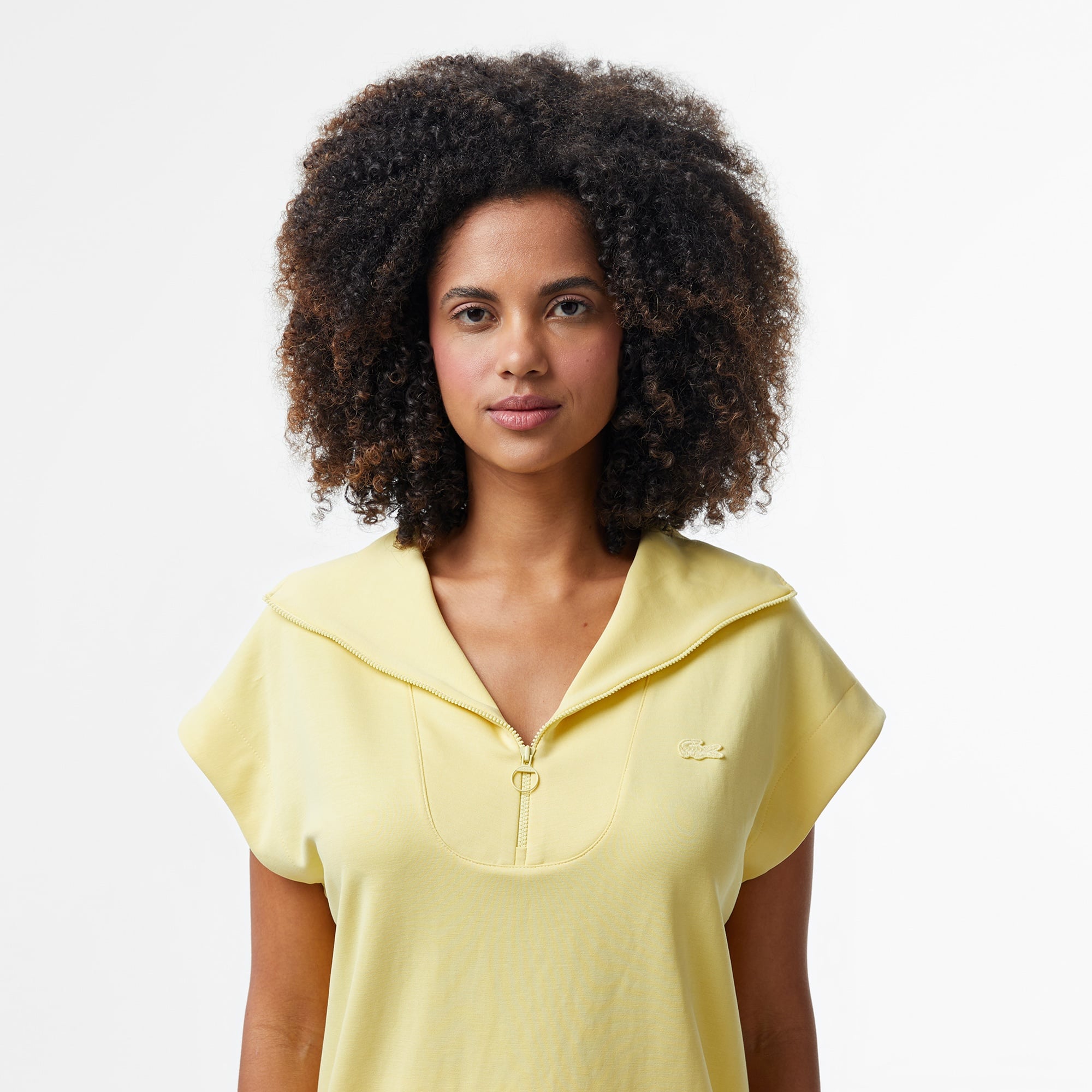 Lacoste Kadın Kısa Kollu Yarım Fermuarlı Sarı Sweatshirt