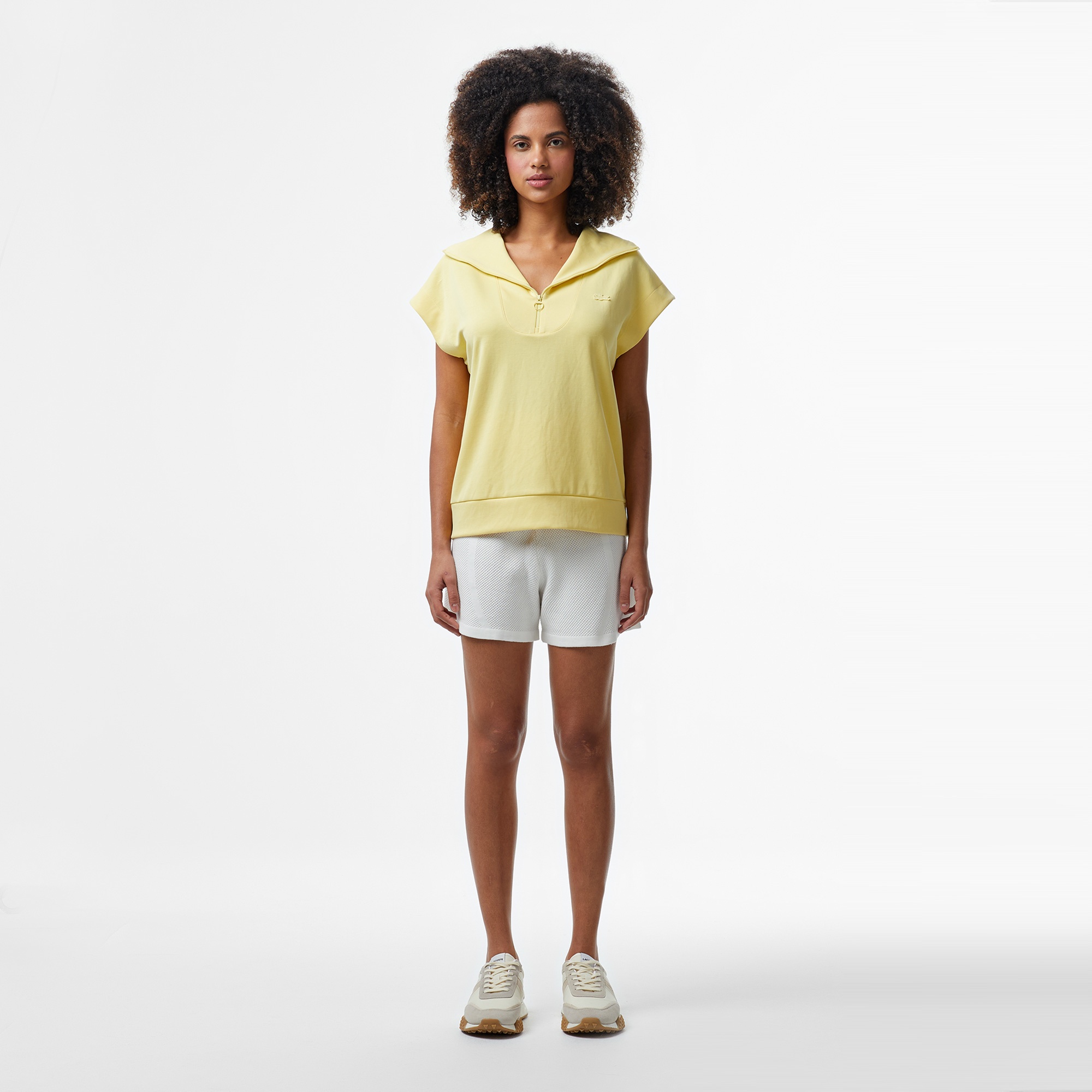 Lacoste Kadın Kısa Kollu Yarım Fermuarlı Sarı Sweatshirt