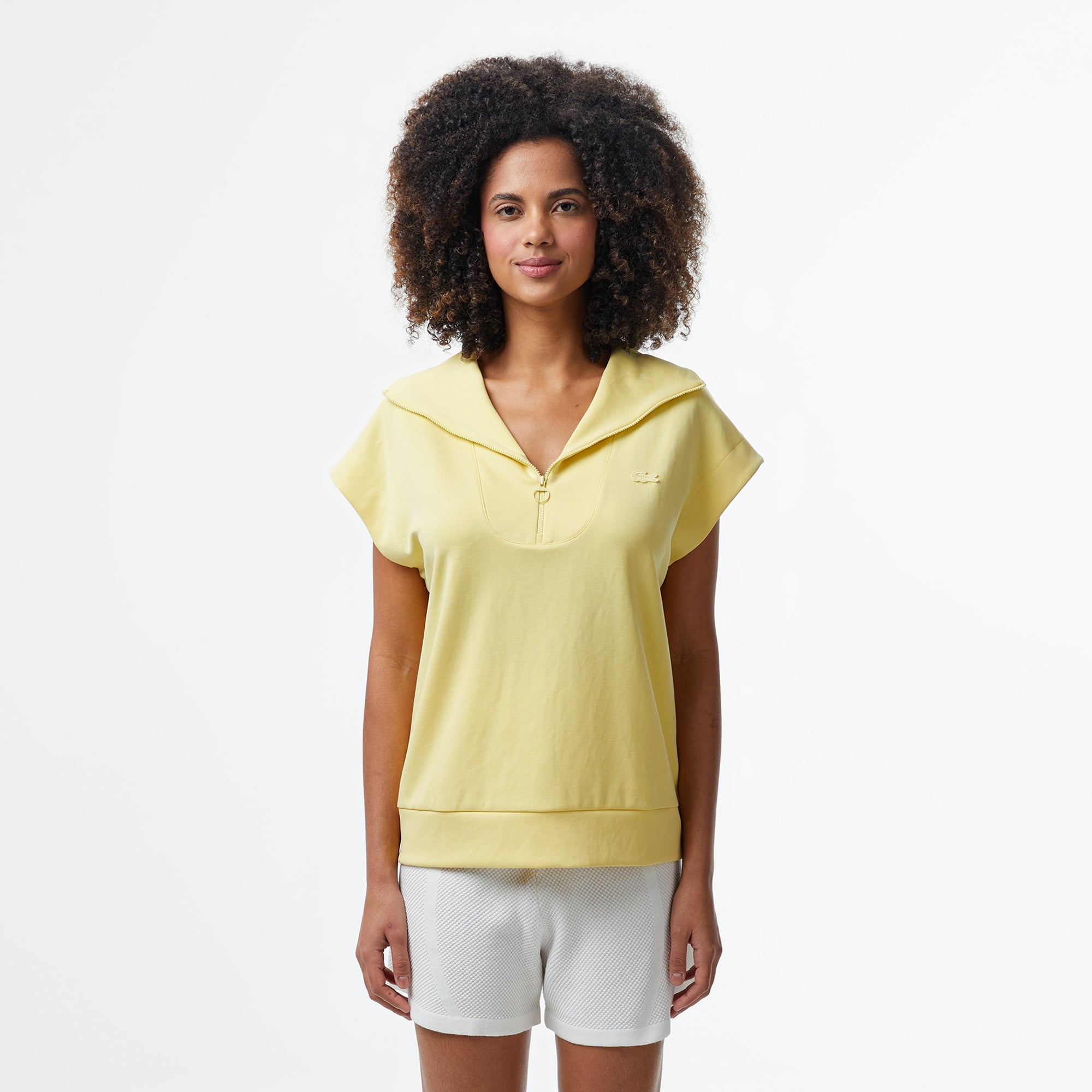 Lacoste Kadın Kısa Kollu Yarım Fermuarlı Sarı Sweatshirt