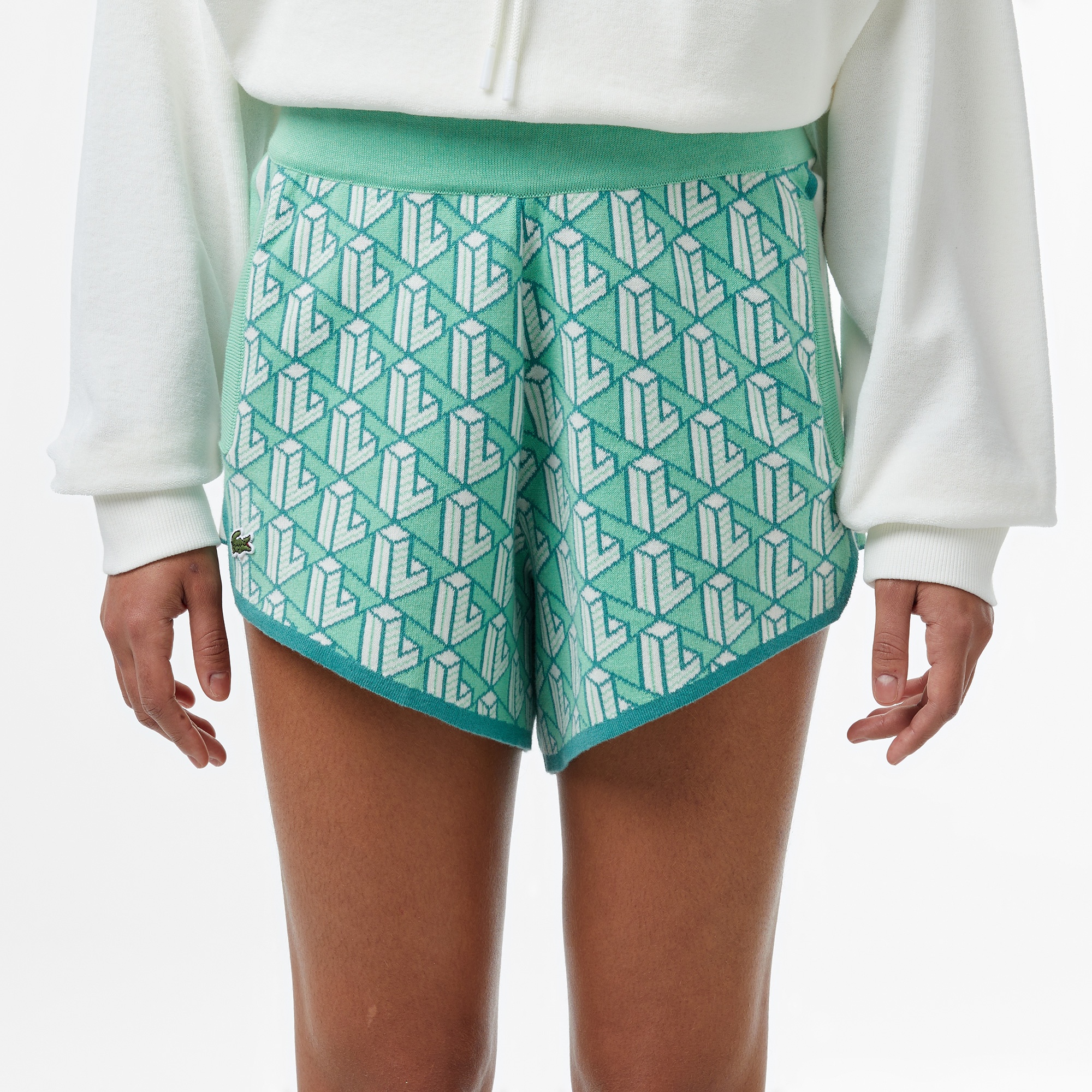 Lacoste Kadın Relaxed Fit Monogram Açık Yeşil Şort