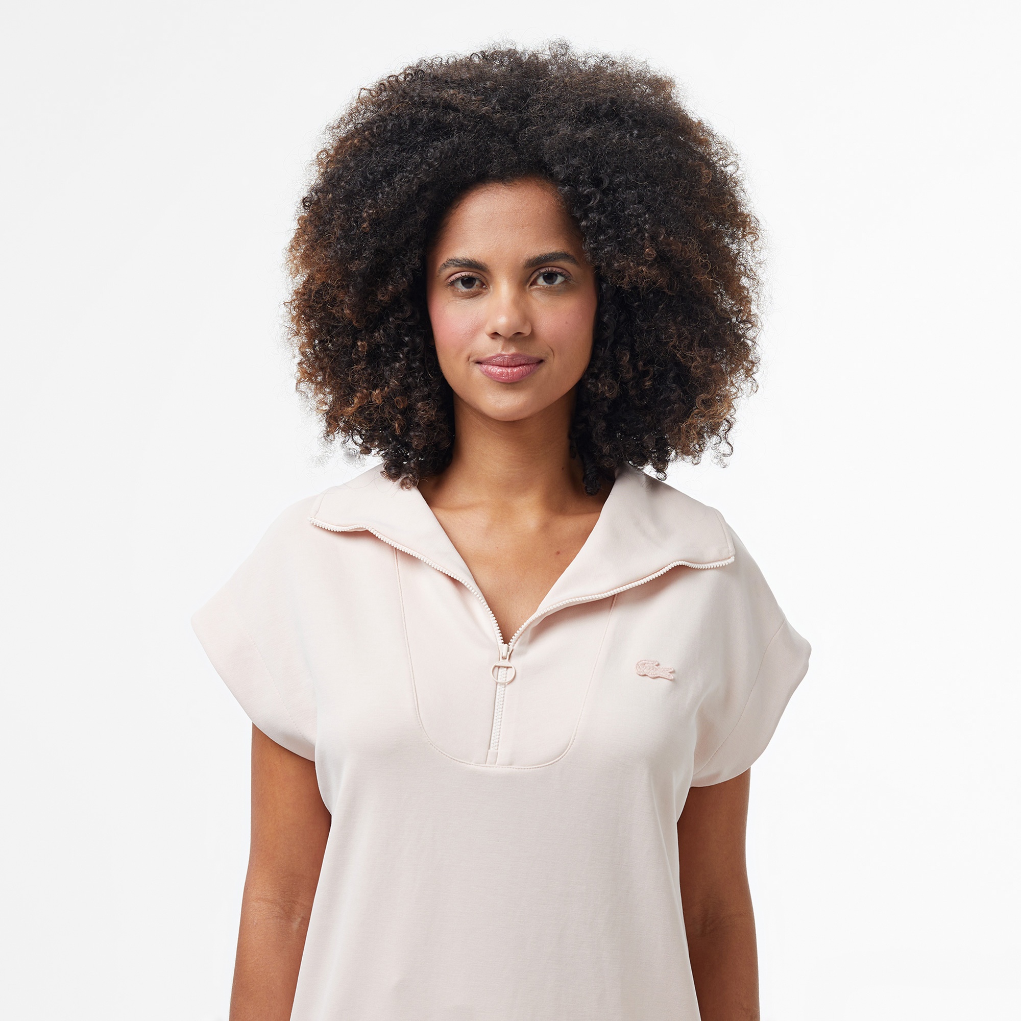 Lacoste Kadın Kısa Kollu Yarım Fermuarlı Açık Pembe Sweatshirt