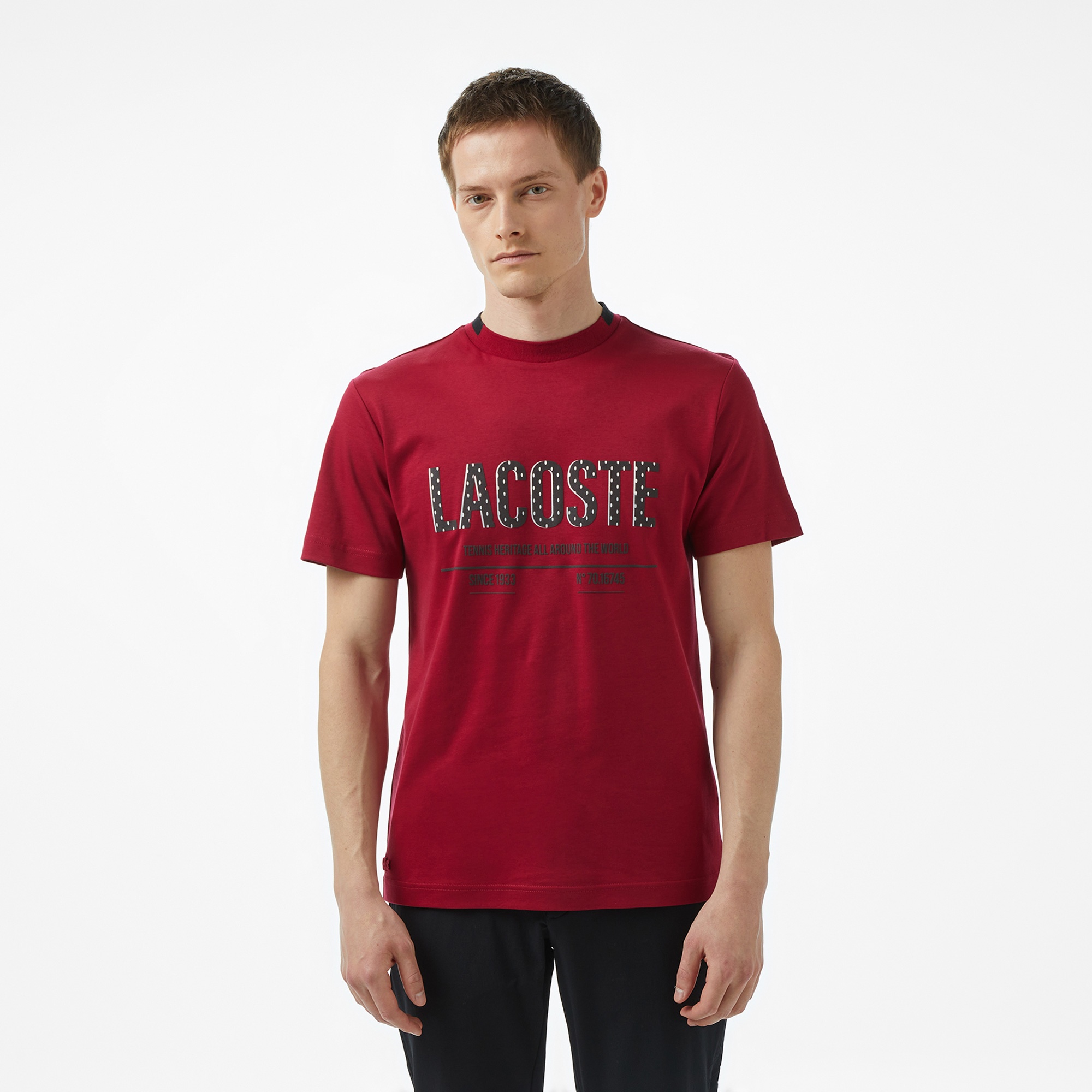Lacoste Erkek Slim Fit Bisiklet Yaka Baskılı Bordo T-Shirt