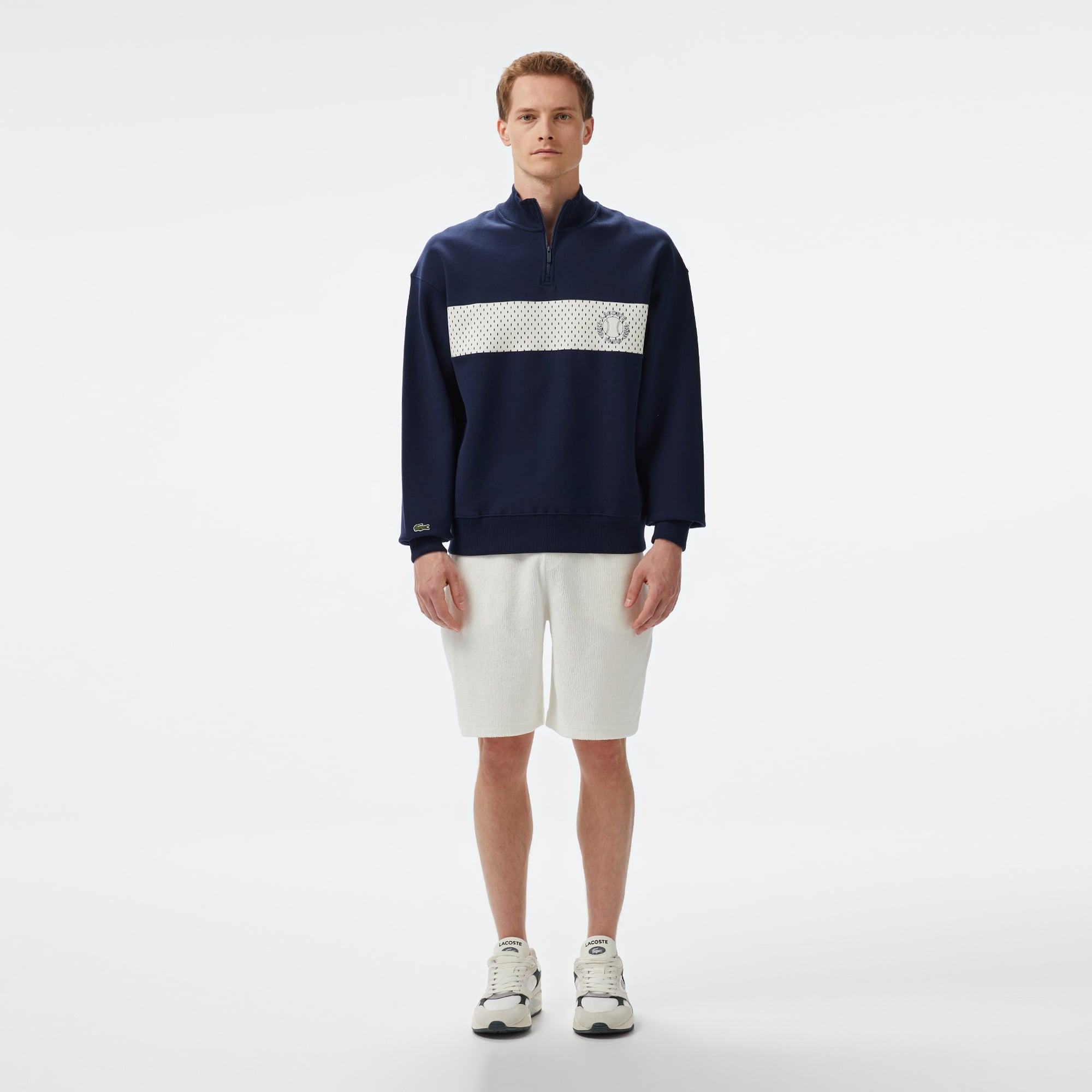 Lacoste Erkek Loose Fit Yarım Fermuarlı Baskılı Lacivert Sweatshirt