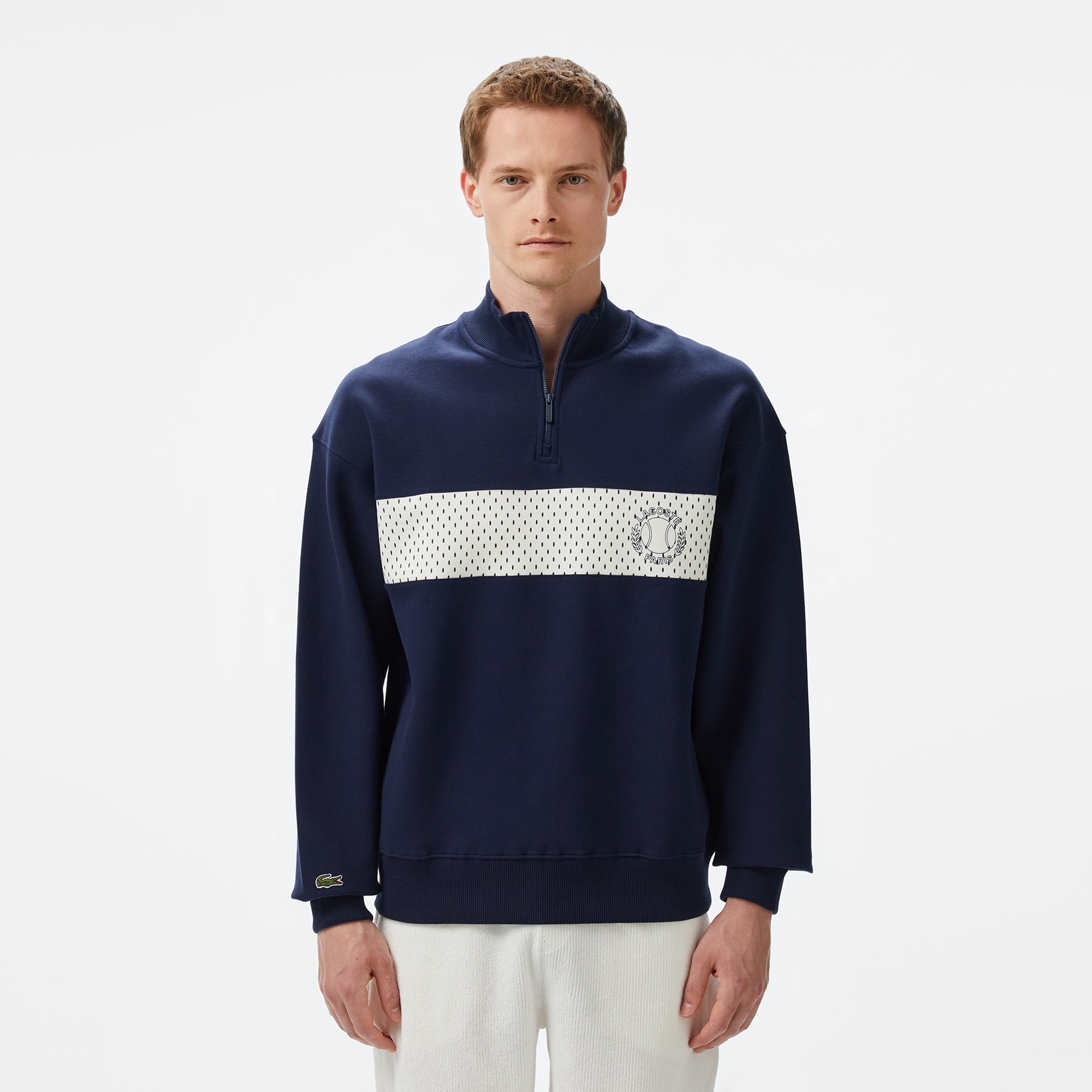 Lacoste Erkek Loose Fit Yarım Fermuarlı Baskılı Lacivert Sweatshirt