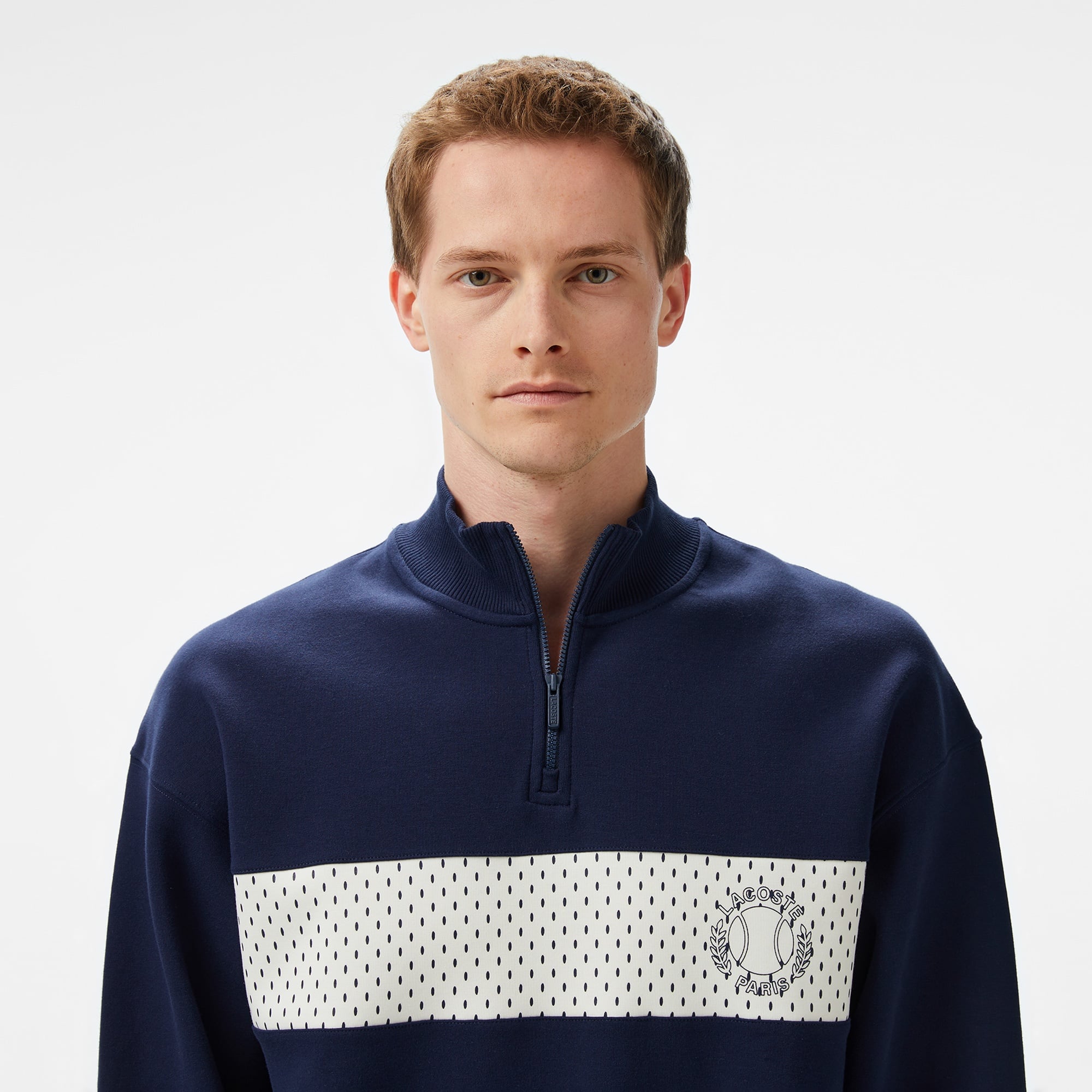 Lacoste Erkek Loose Fit Yarım Fermuarlı Baskılı Lacivert Sweatshirt