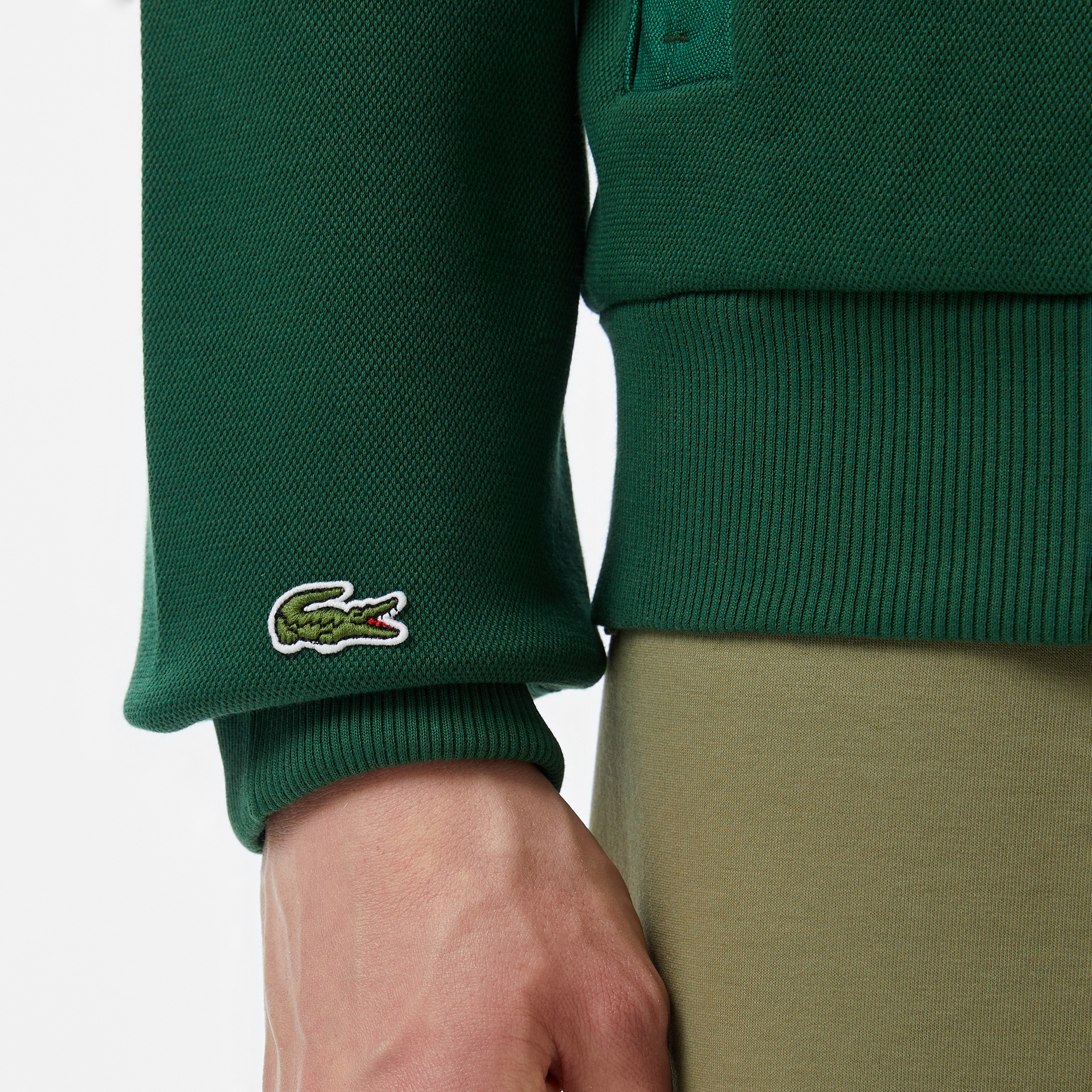 Lacoste Erkek Classic Fit Yarım Fermuarlı Renk Bloklu Koyu Yeşil Sweatshirt