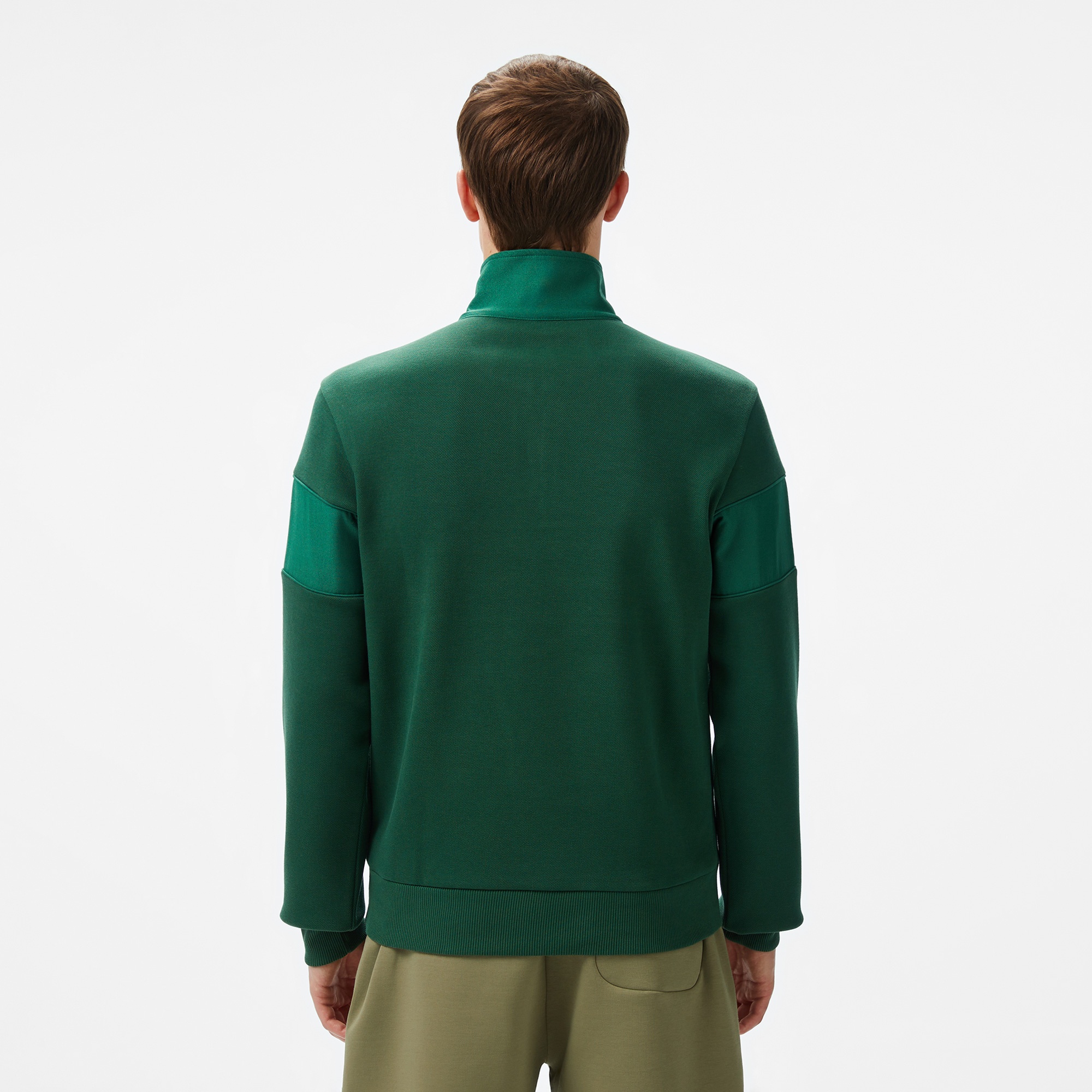 Lacoste Erkek Classic Fit Yarım Fermuarlı Renk Bloklu Koyu Yeşil Sweatshirt