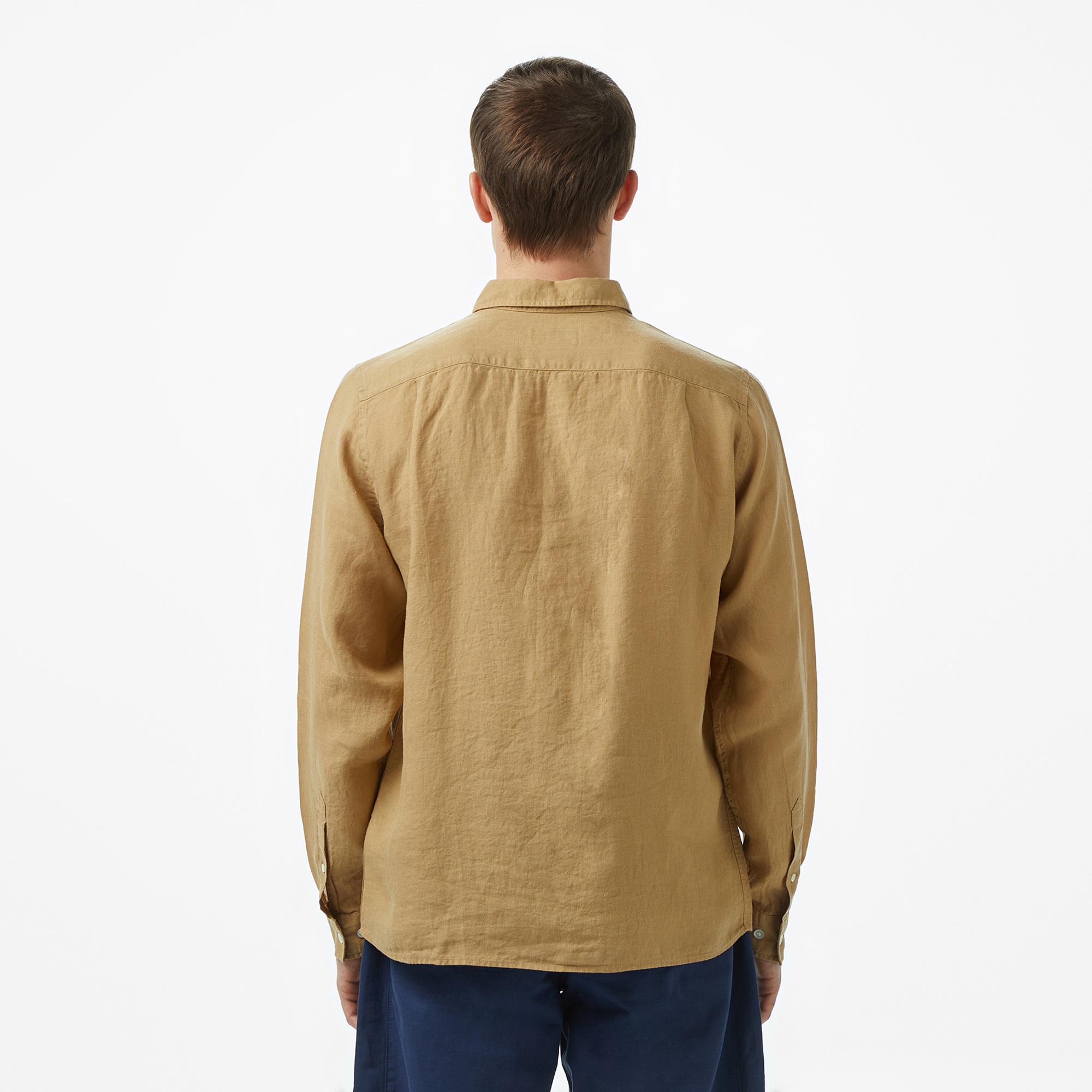 Lacoste Erkek Regular Fit Düğmeli Yaka Keten Bej Gömlek