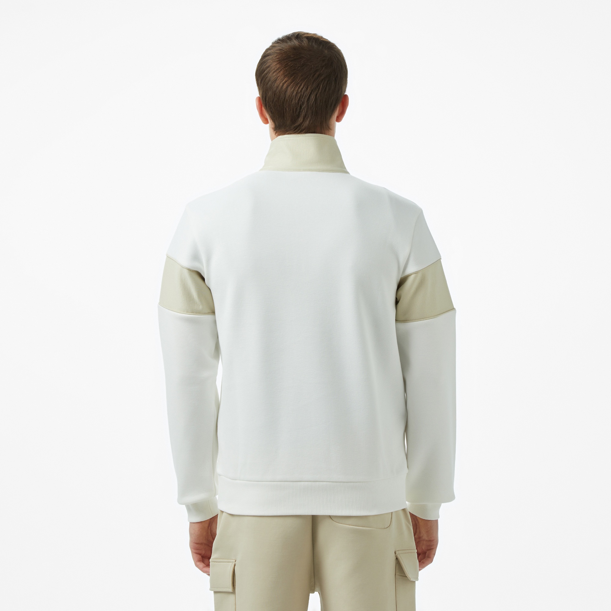 Lacoste Erkek Classic Fit Yarım Fermuarlı Renk Bloklu Beyaz Sweatshirt