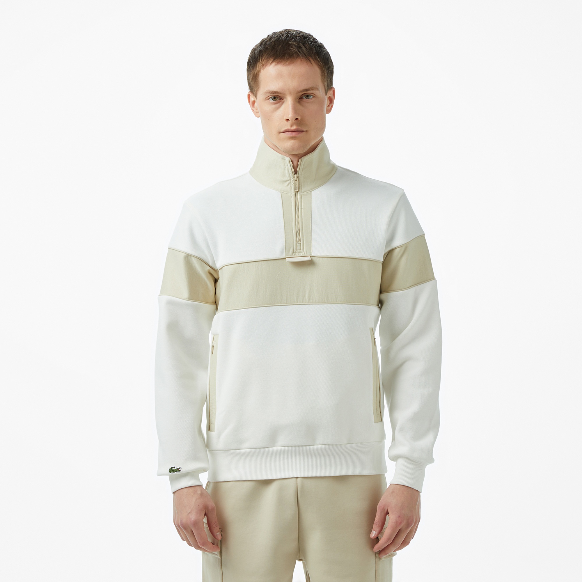 JFdesign ラグ　S size White Lacoste Erkek Classic Fit Yarım Fermuarlı Renk Bloklu Beyaz