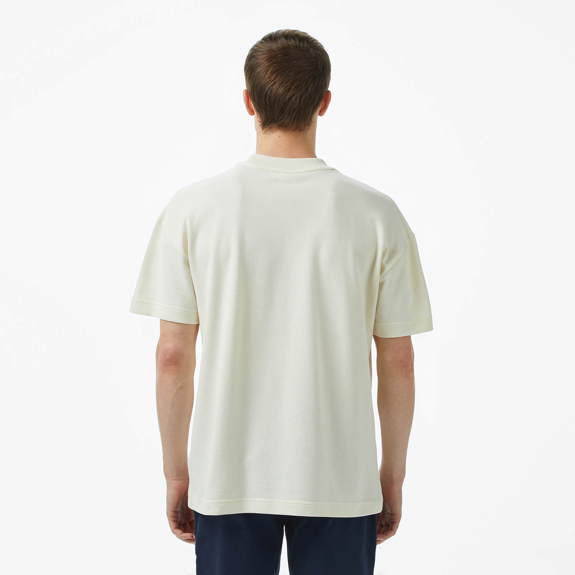 koto2545 Lacoste Erkek Oversize Fit Bisiklet Yaka Baskılı Beyaz T-Shirt