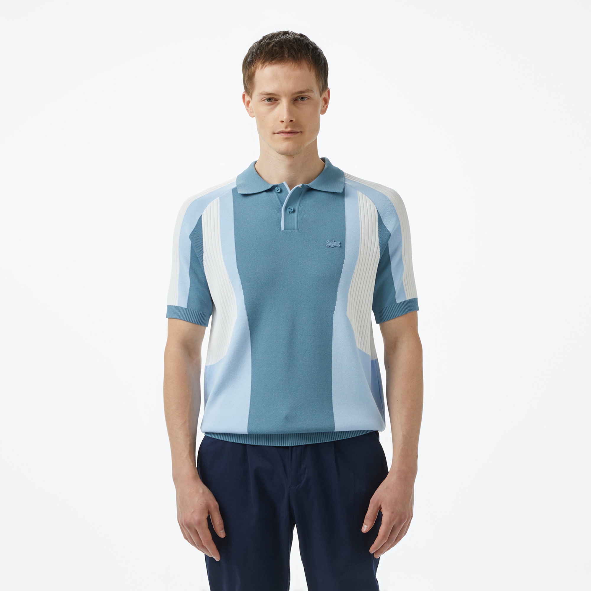 Lacoste Erkek Regular Fit Kısa Kollu Polo Yaka Renk Bloklu Mavi Triko