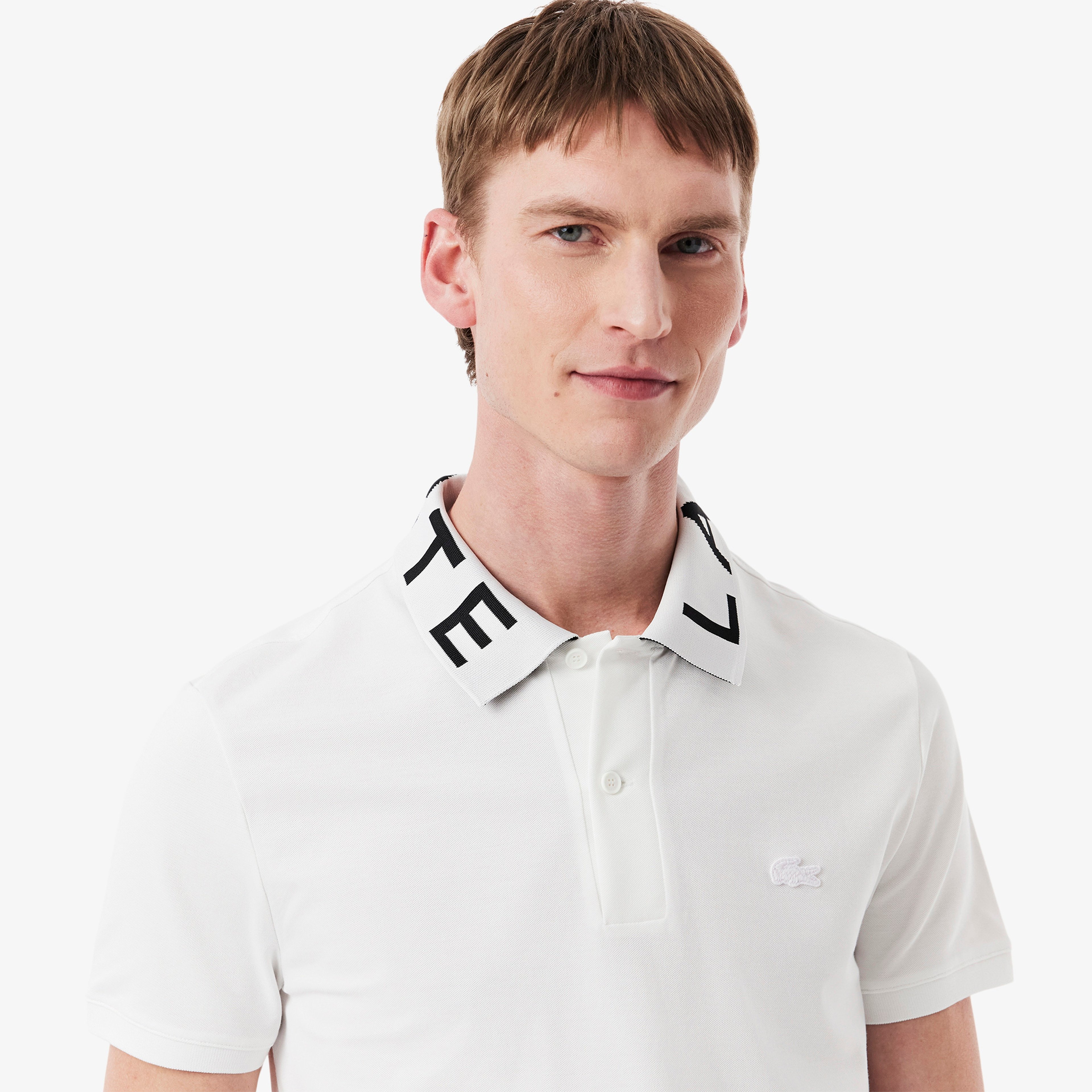 Erkek Slim Fit Baskılı Beyaz Polo