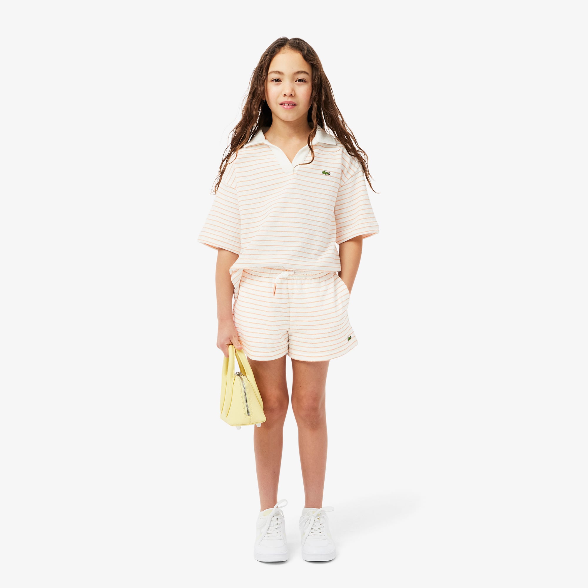 Lacoste Kız Çocuk Çizgili Bej Şort