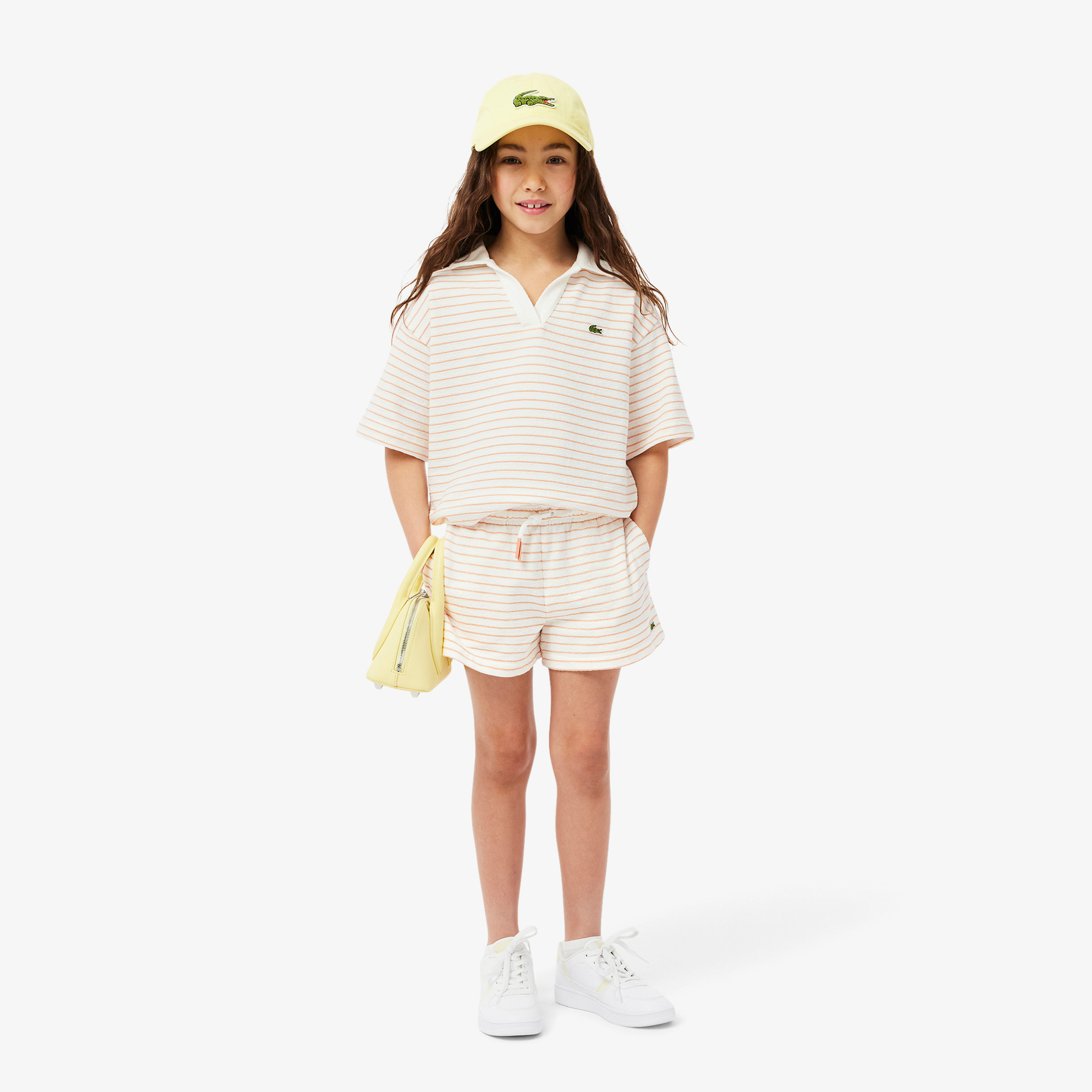 Lacoste Kız Çocuk Çizgili Bej Şort görsel 4