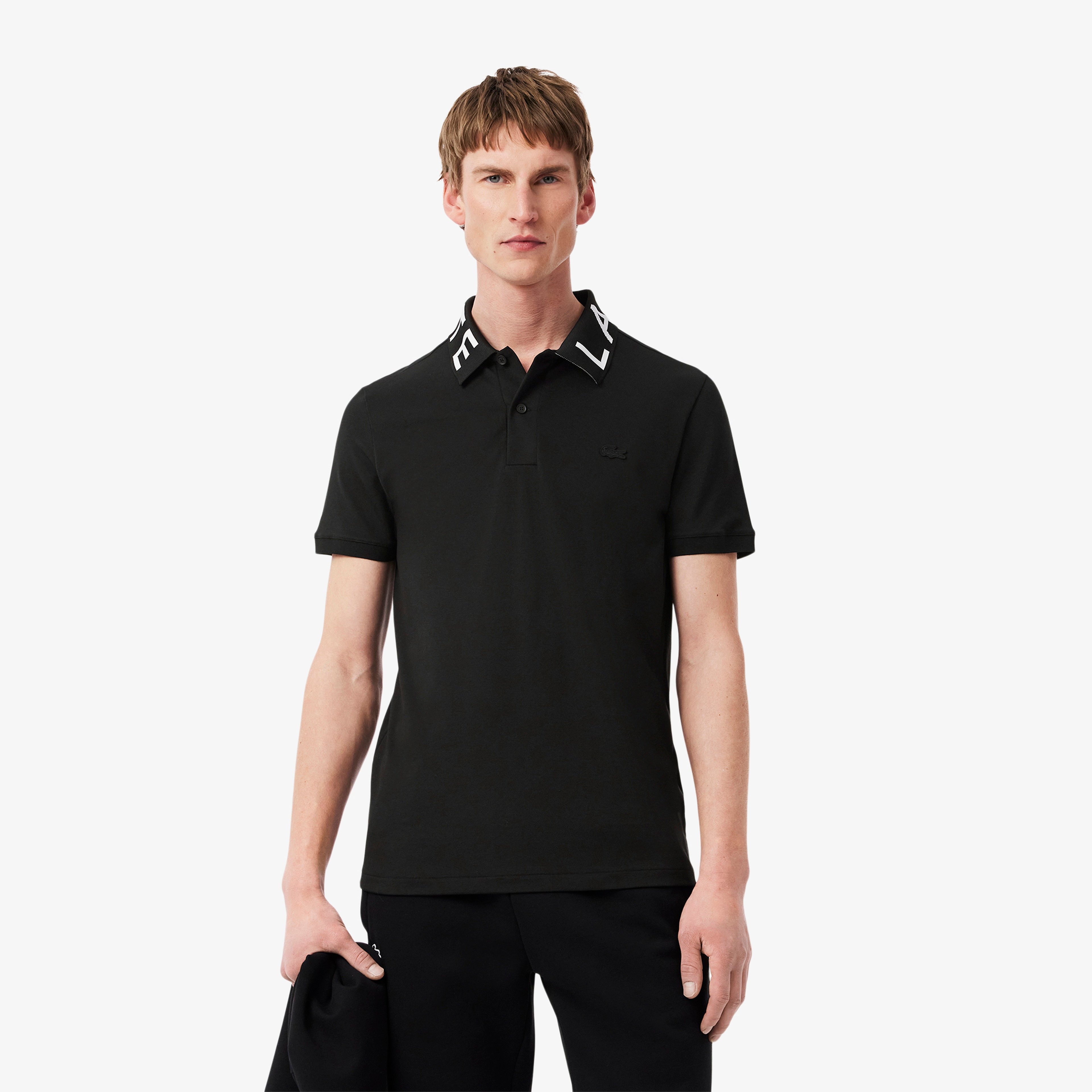 Erkek Slim Fit Baskılı Siyah Polo