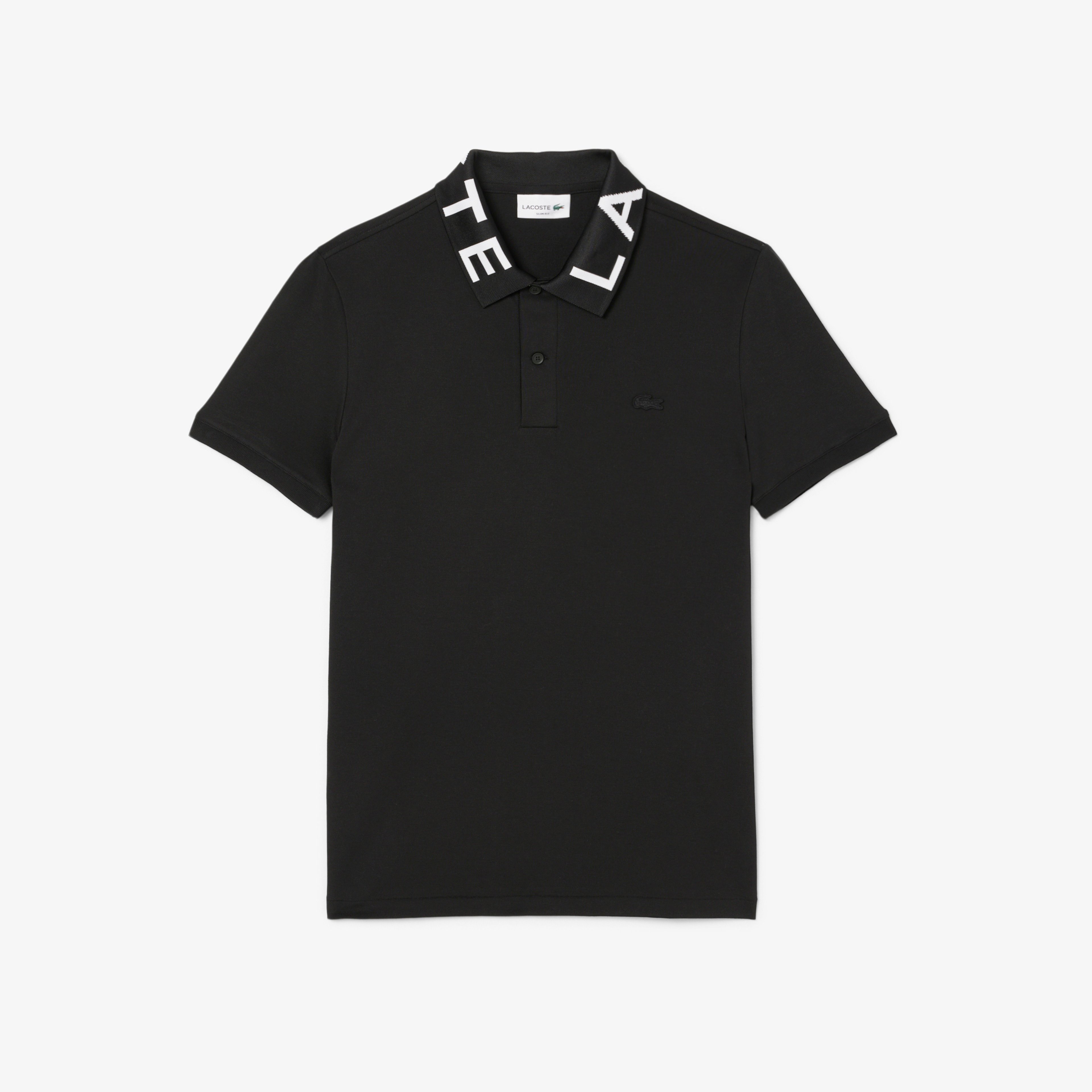 Erkek Slim Fit Baskılı Siyah Polo