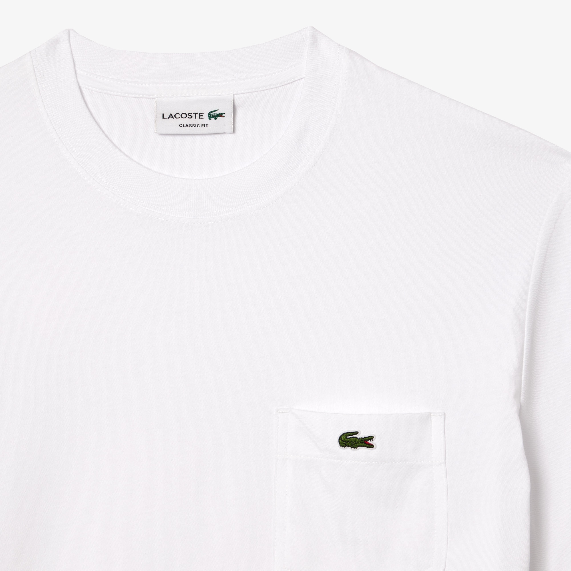 Lacoste Erkek Classic Fit Bisiklet Yaka Beyaz Cepli T-Shirt