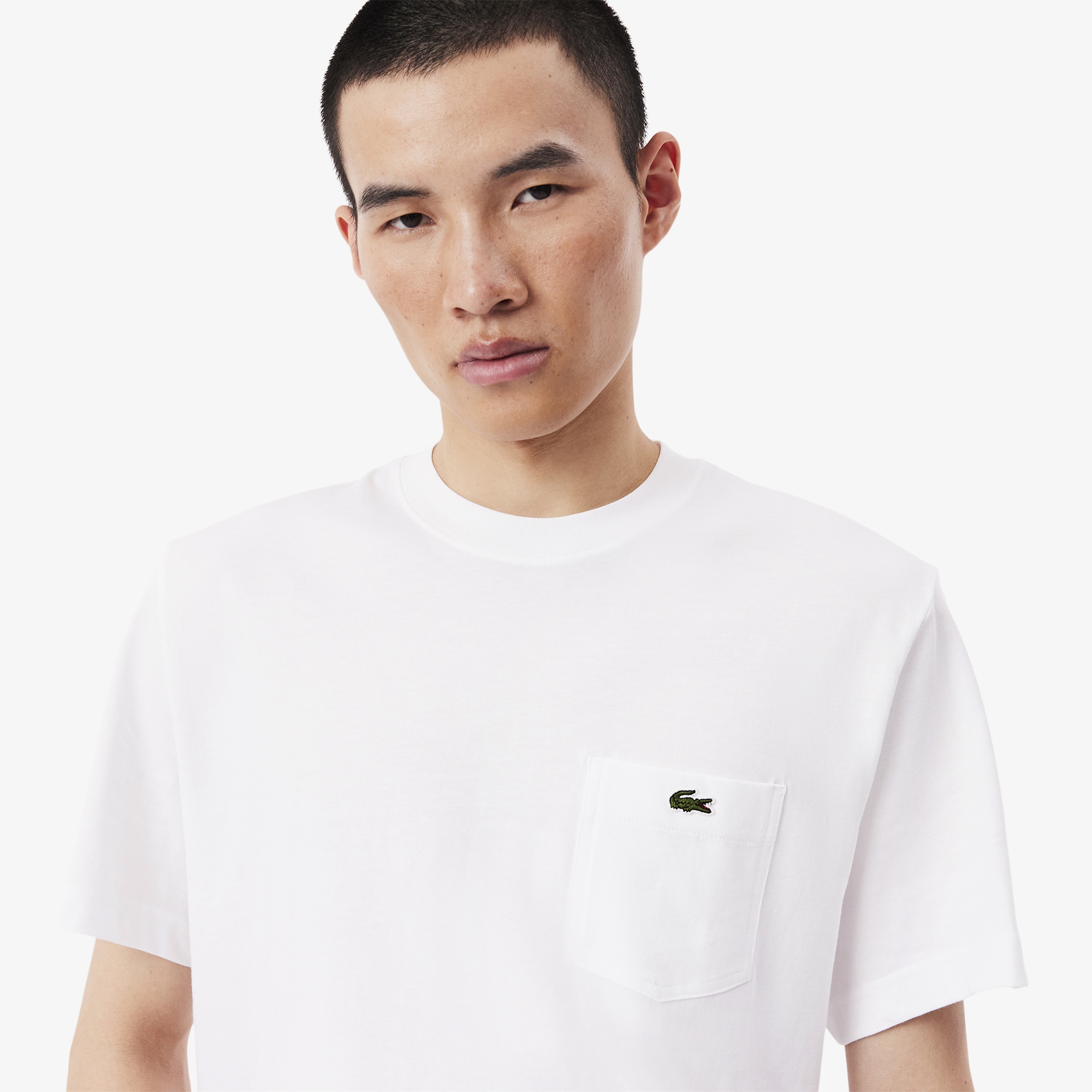 Lacoste Erkek Classic Fit Bisiklet Yaka Beyaz Cepli T-Shirt