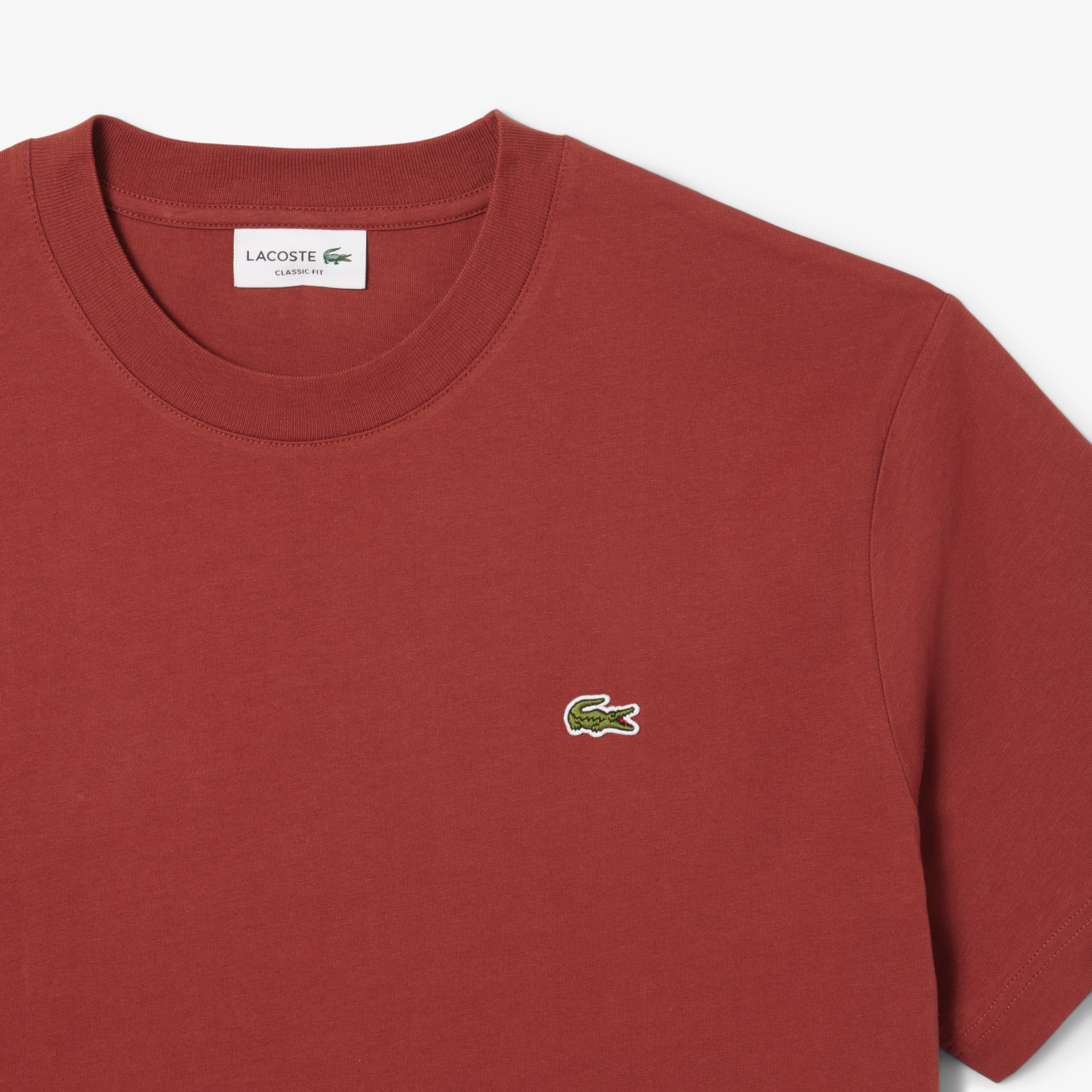 Lacoste Erkek Classic Fit Bisiklet Yaka Koyu Kırmızı T-Shirt görsel 5