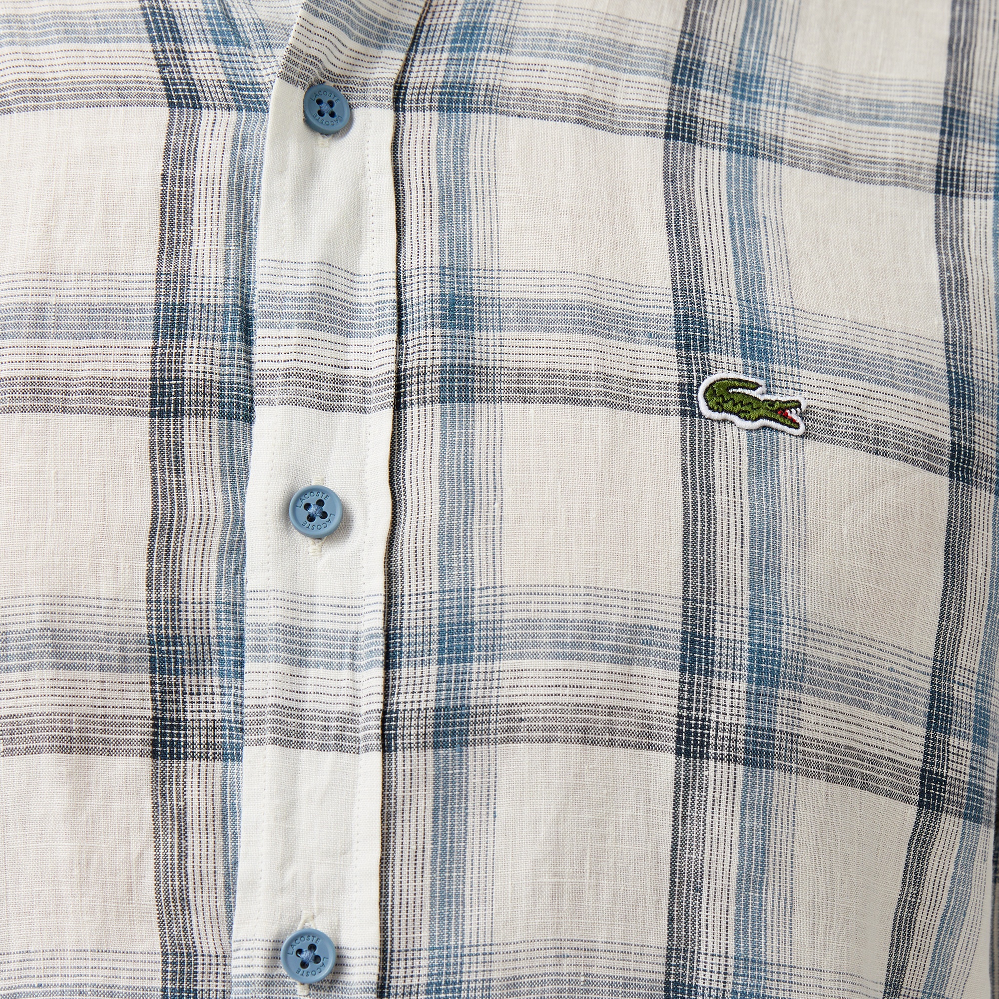 Lacoste Erkek Regular Fit Ekose Keten Koyu Mavi Gömlek