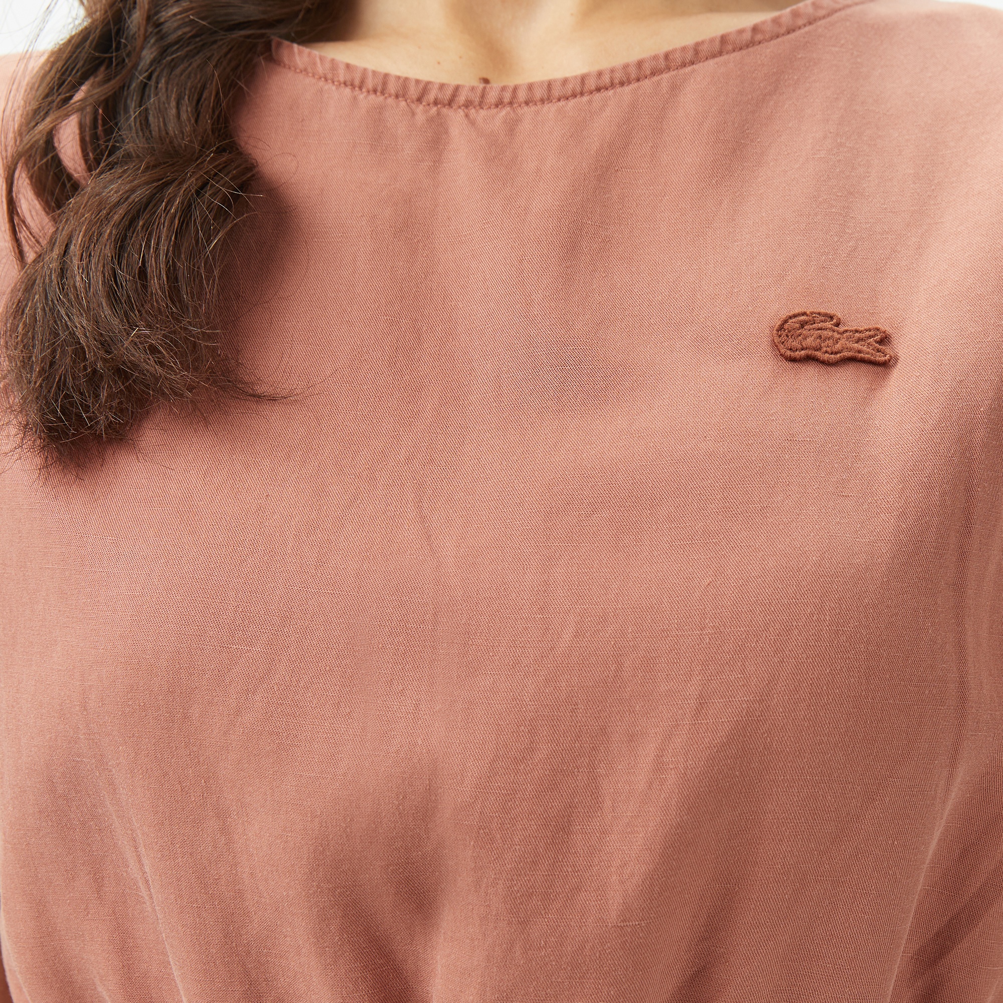 Lacoste Kadın Regular Fit Kolsuz Bisiklet Yaka Kahverengi Bluz