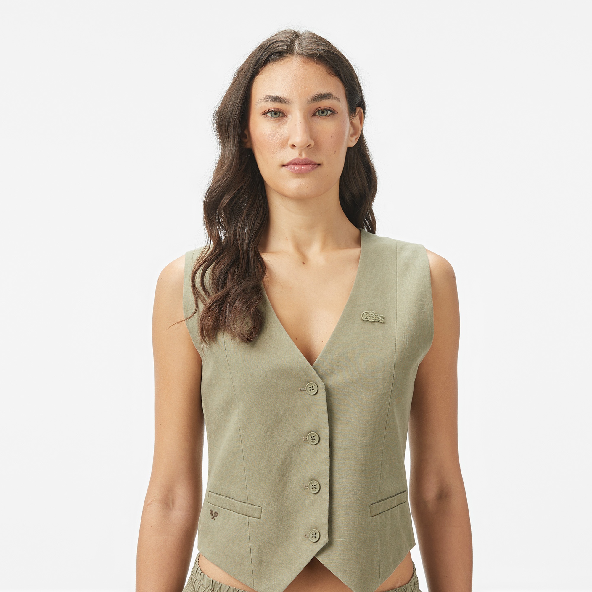 Lacoste Kadın Slim Fit Haki Yelek