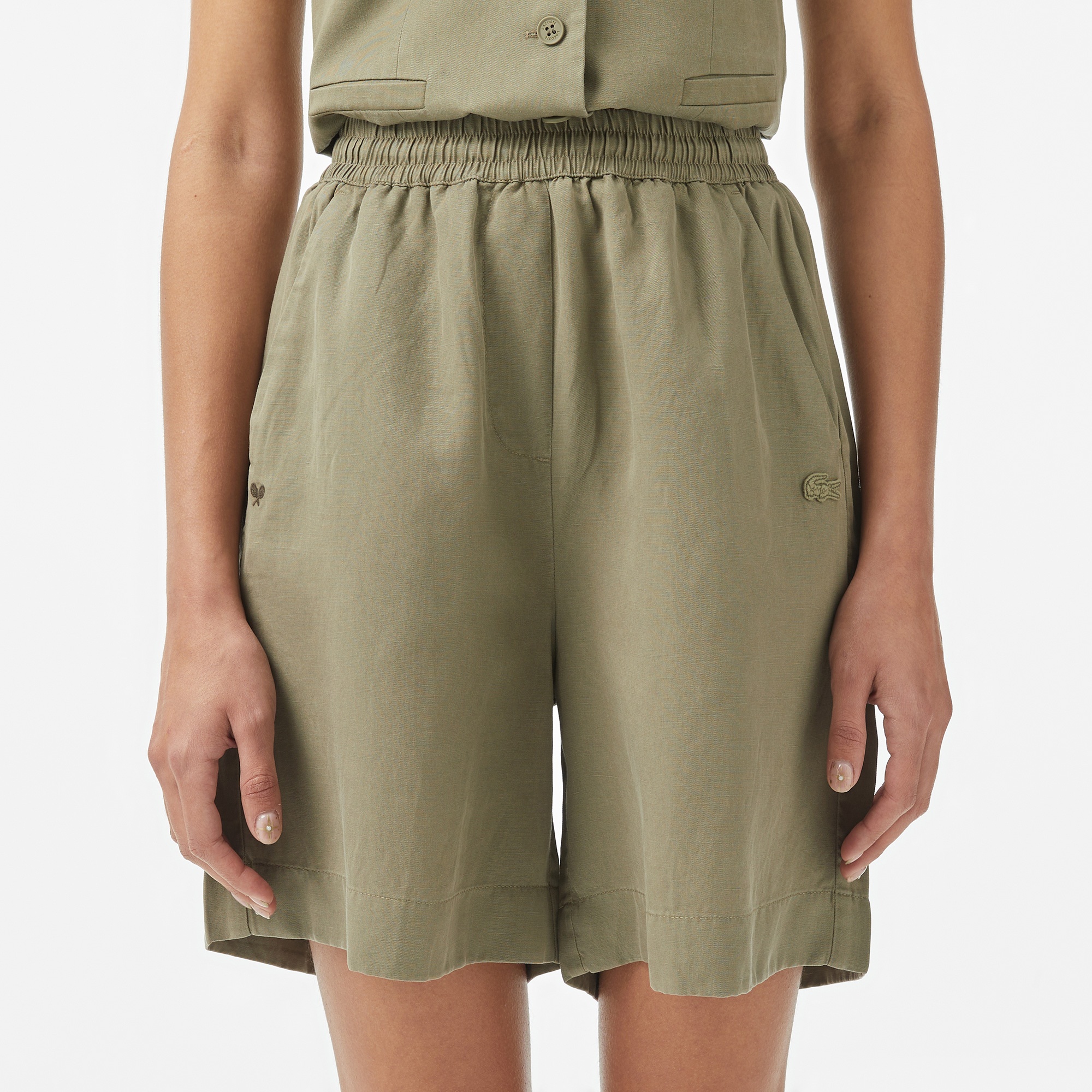 Lacoste Kadın Regular Fit Haki Bermuda Şort