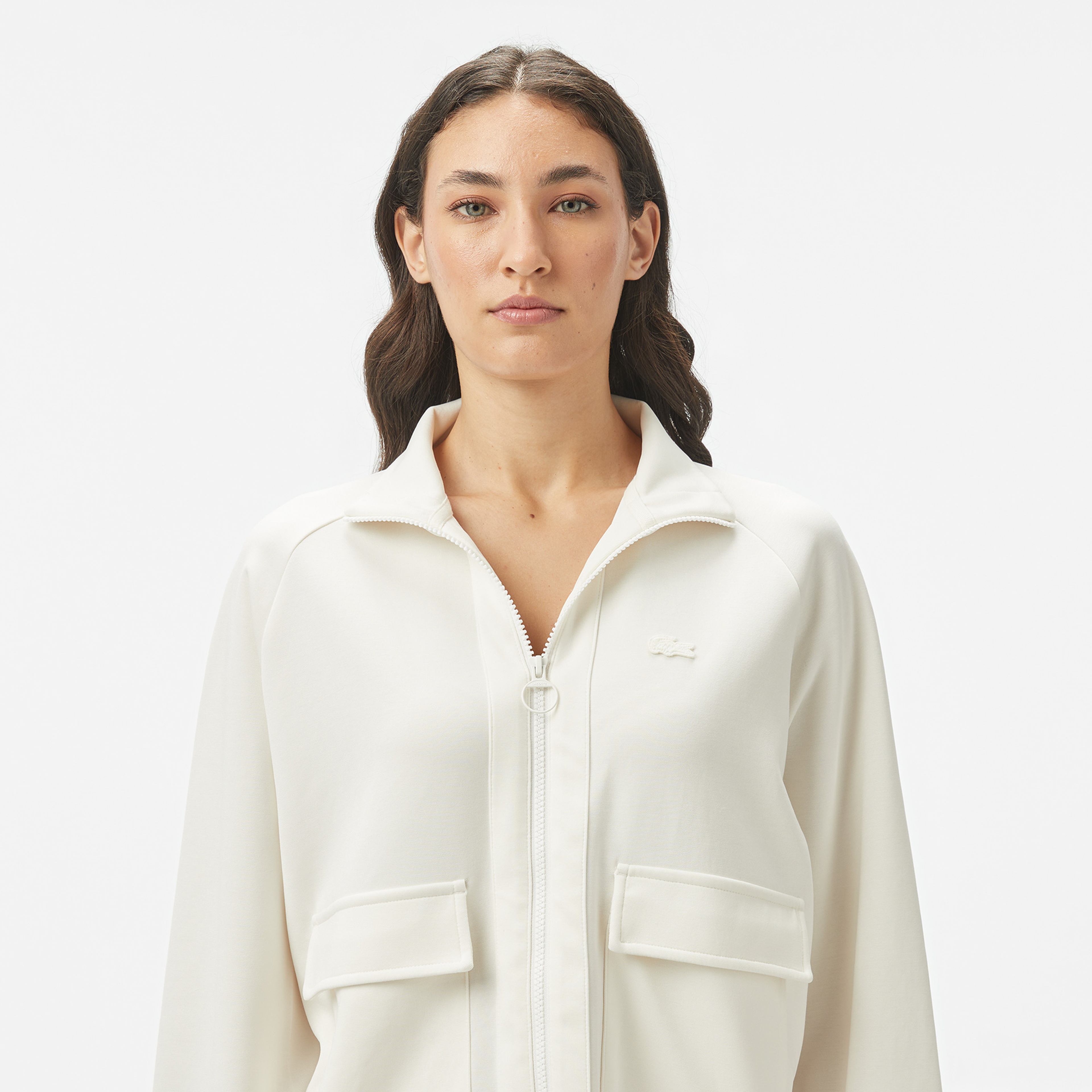 Kadın Loose Fit Fermuarlı Beyaz Sweatshirt