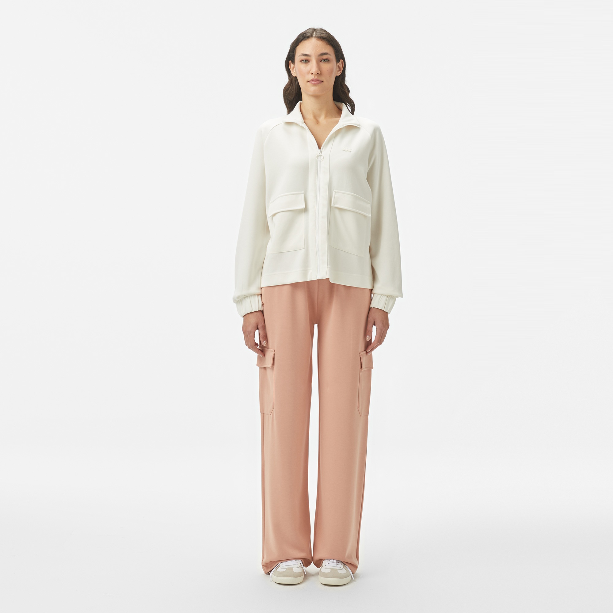 Kadın Loose Fit Fermuarlı Beyaz Sweatshirt