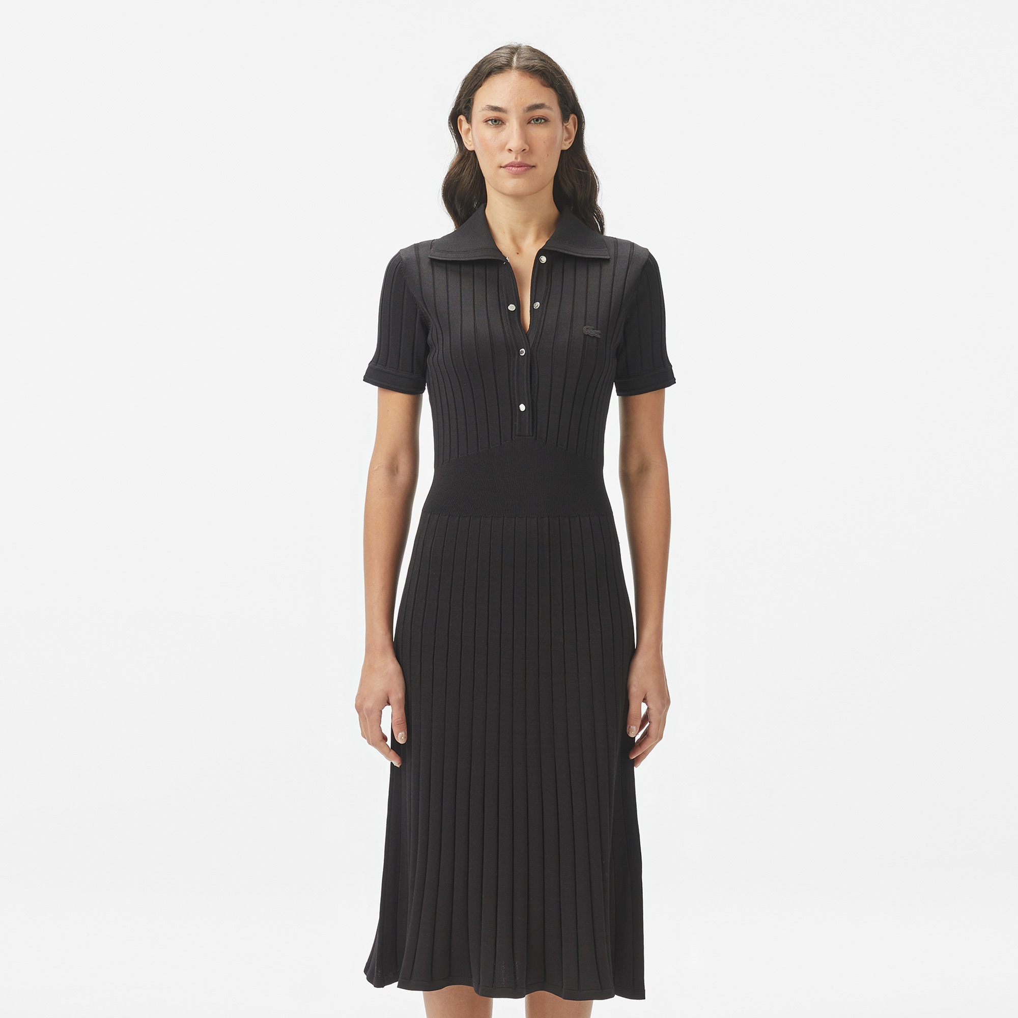 Lacoste Kadın Flare Fit Kısa Kollu Polo Yaka Siyah Elbise