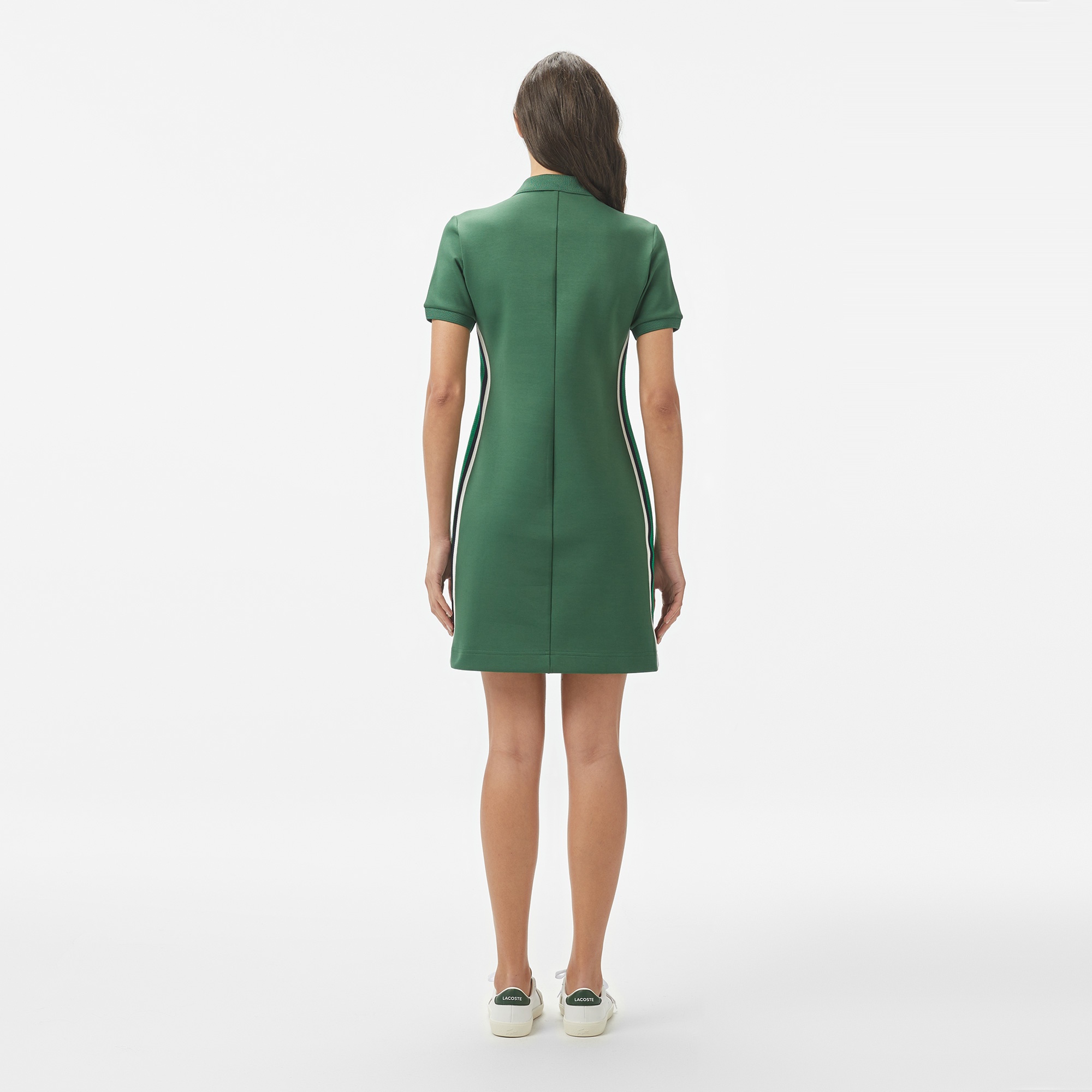 Lacoste Kadın Classic Fit Kısa Kollu Yarım Fermuarlı Renk Bloklu Koyu Yeşil Elbise