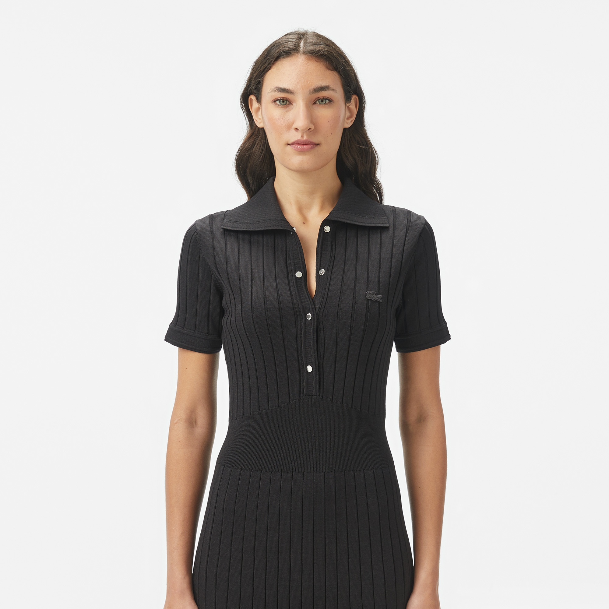 Lacoste Kadın Flare Fit Kısa Kollu Polo Yaka Siyah Elbise