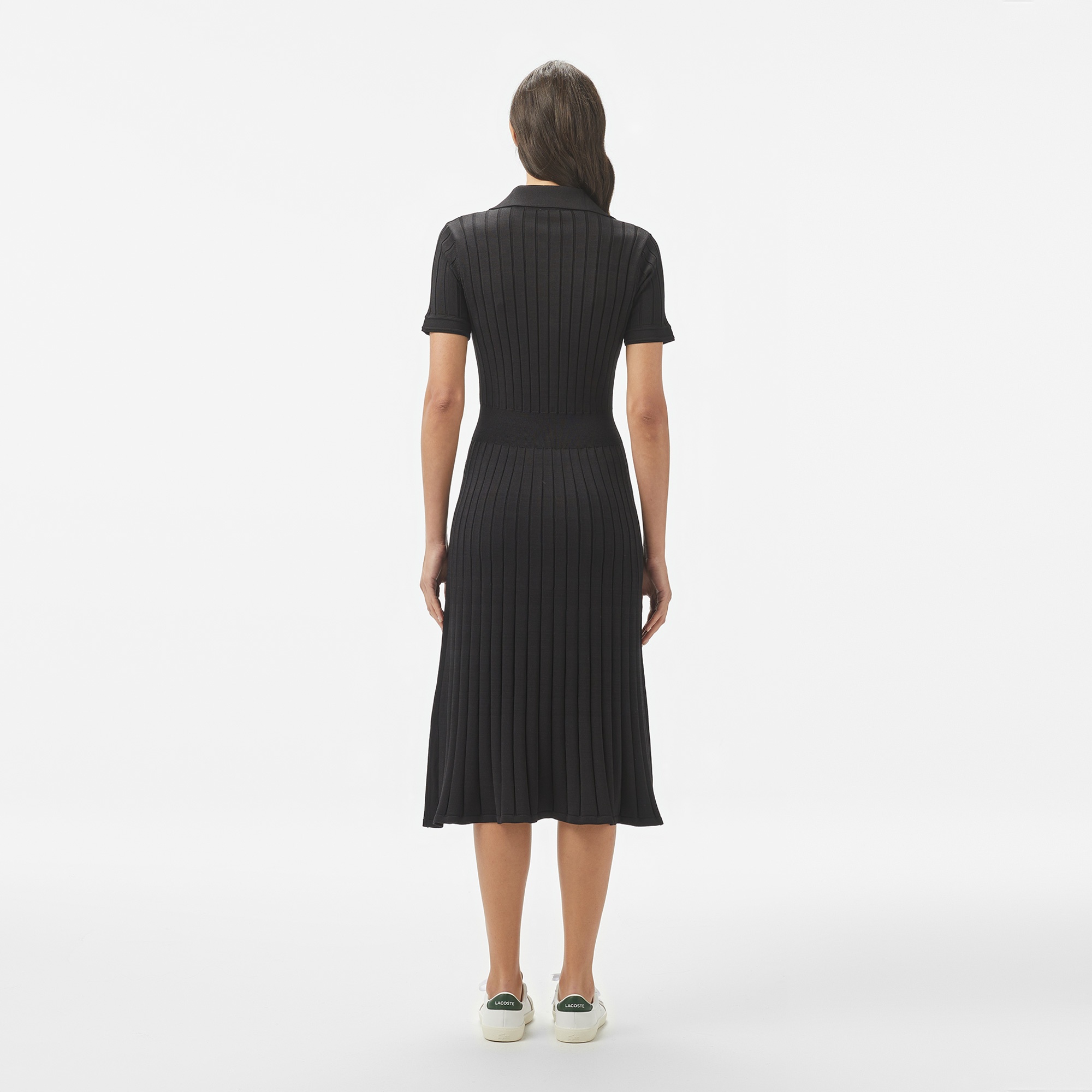 Lacoste Kadın Flare Fit Kısa Kollu Polo Yaka Siyah Elbise