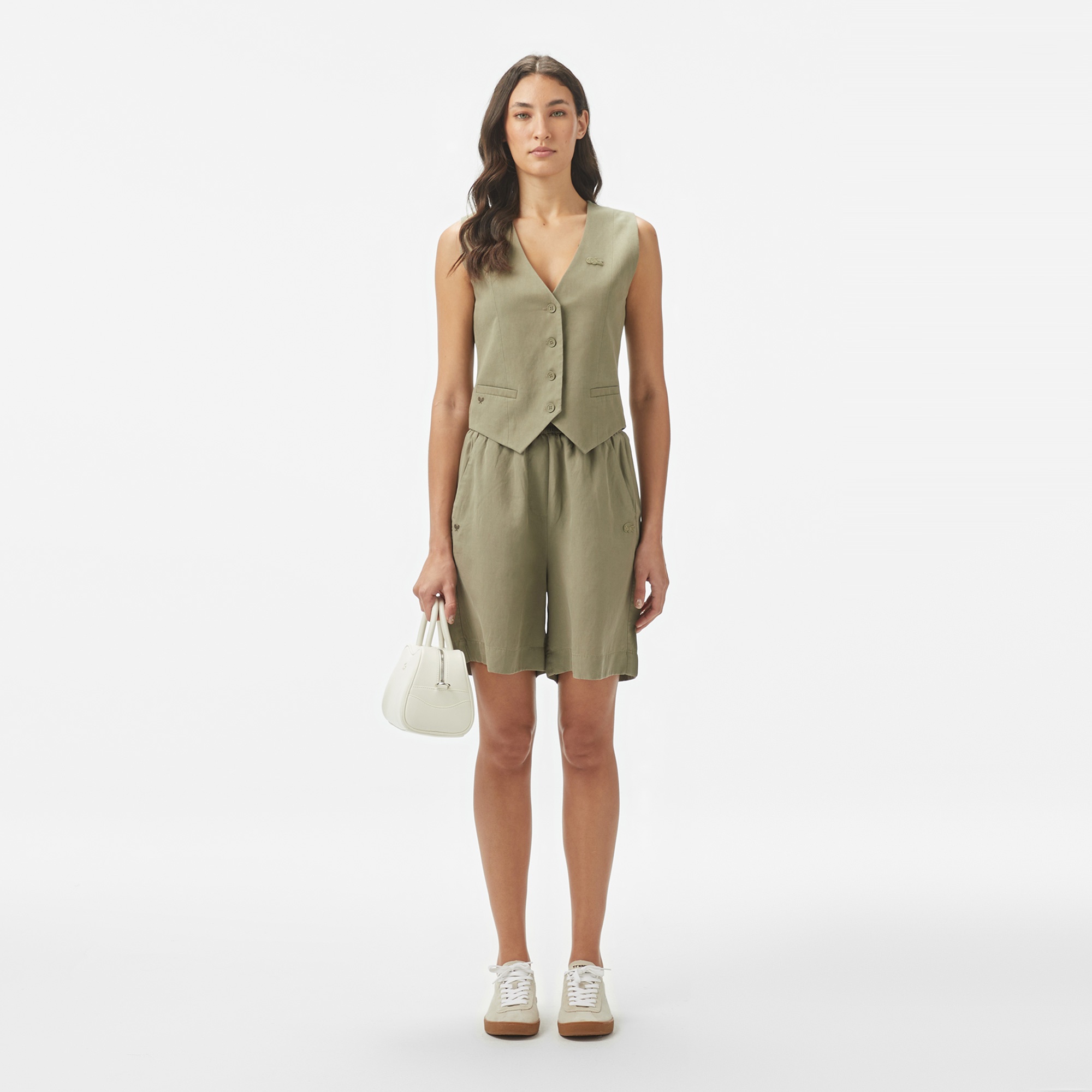 Lacoste Kadın Regular Fit Haki Bermuda Şort