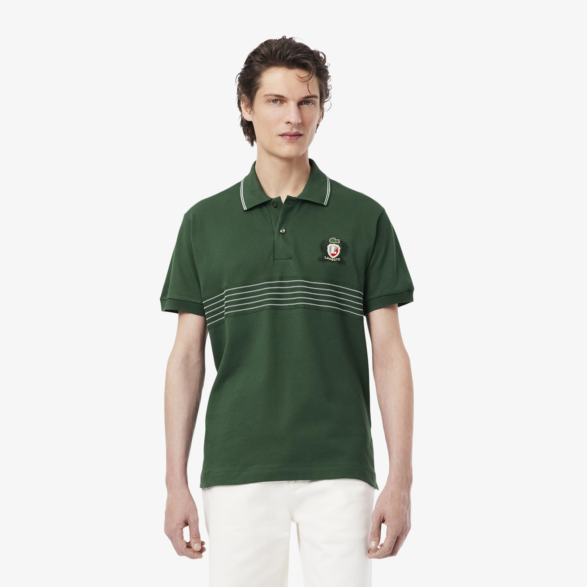 Lacoste Erkek Classic Fit Çizgili Yeşil Polo PH0037-132 | Lacoste