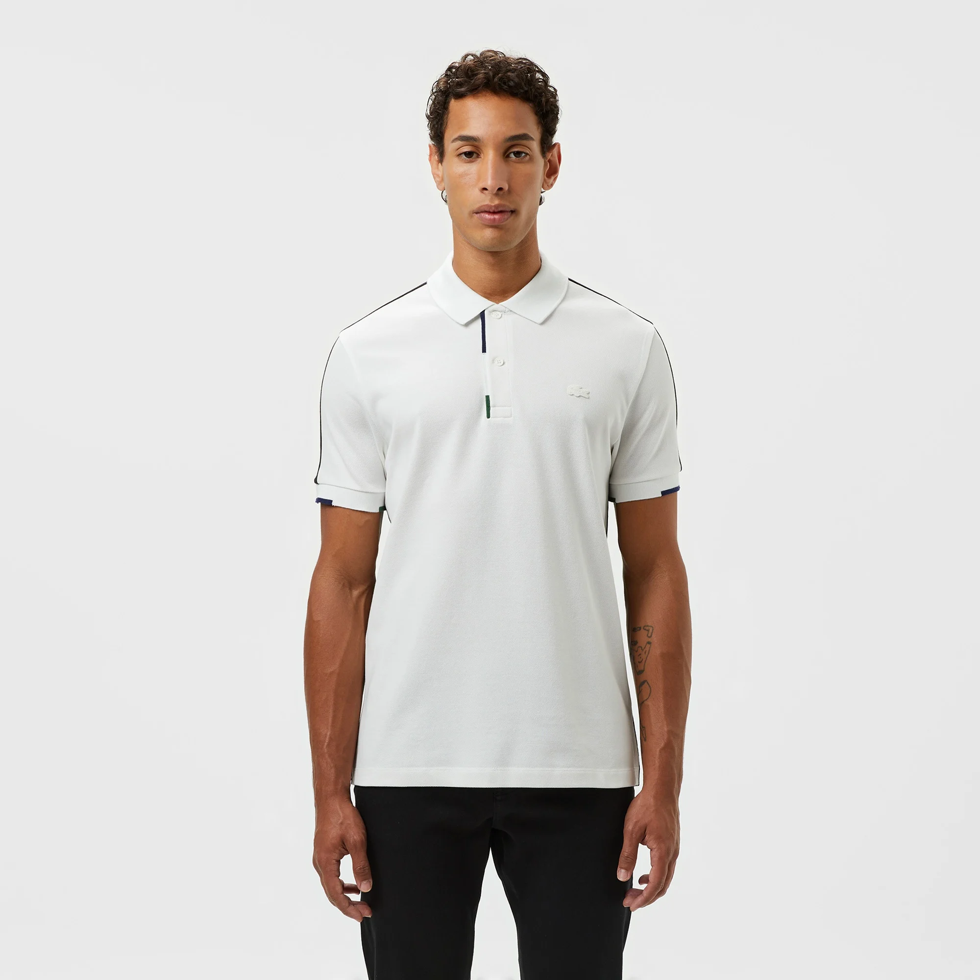 Erkek Regular Fit Renk Bloklu Beyaz Polo