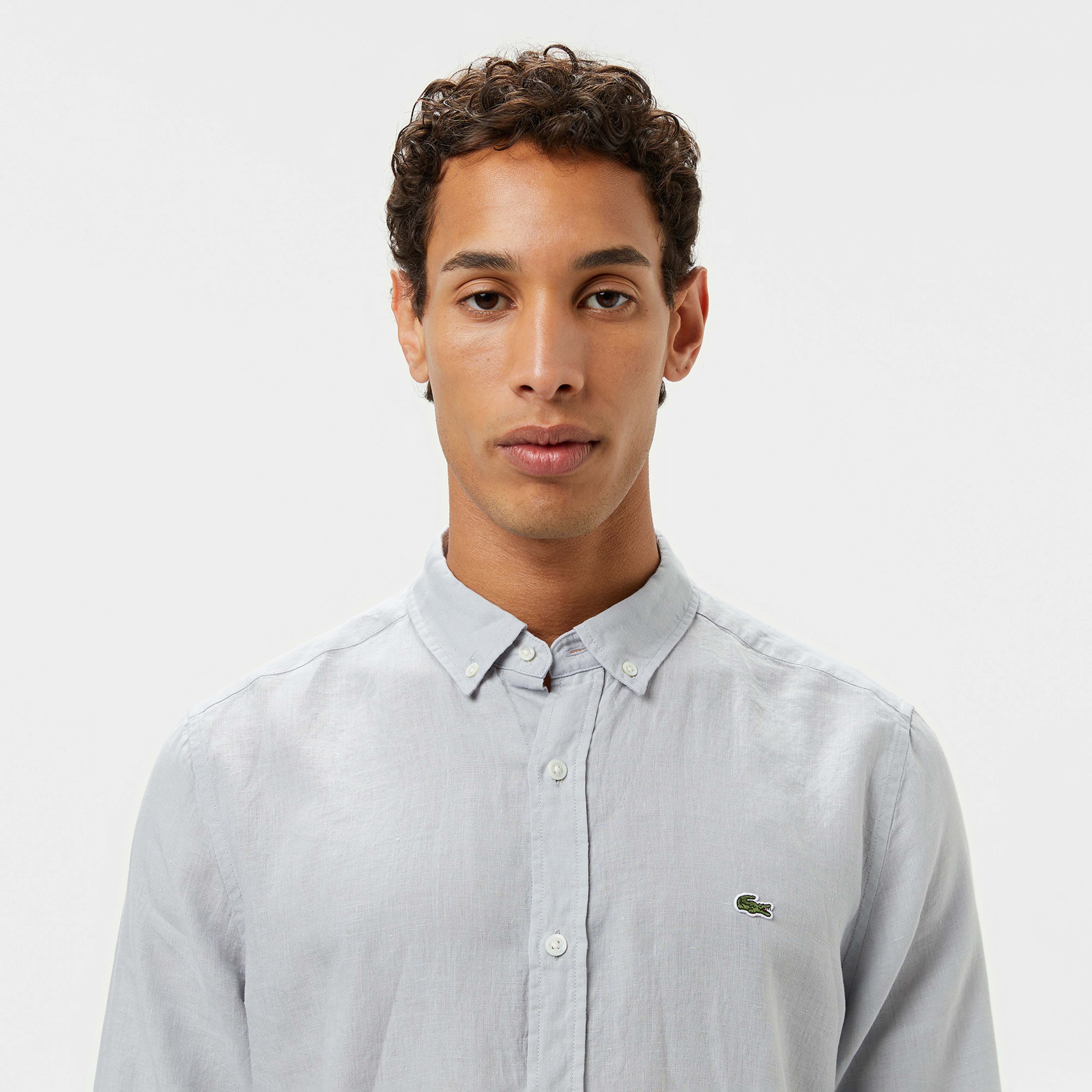 Erkek Regular Fit Düğmeli Yaka Keten Gri Gömlek Erkek Regular Fit Düğmeli Yaka Keten Gri Gömlek