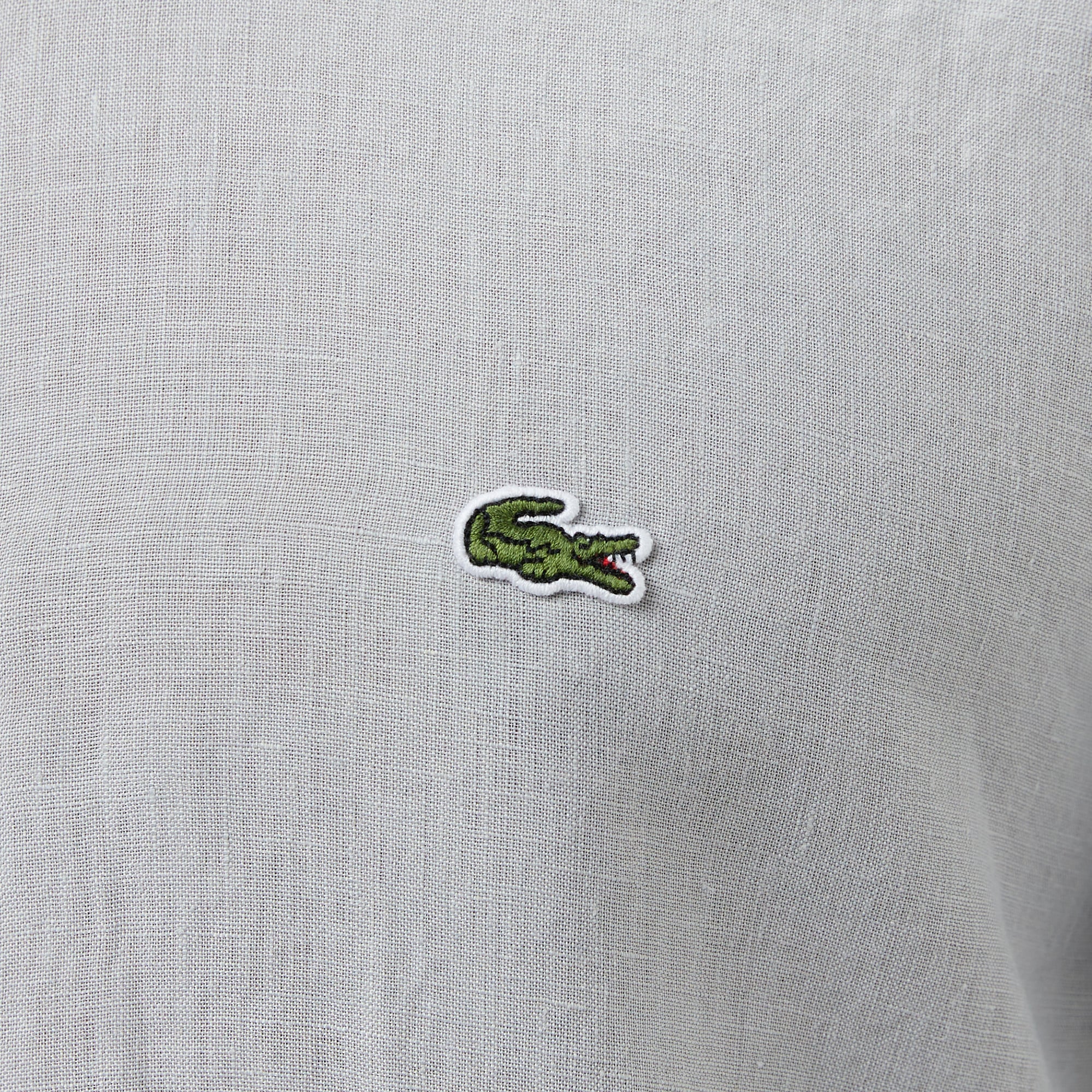 Lacoste Erkek Regular Fit Düğmeli Yaka Keten Gri Gömlek görsel 5