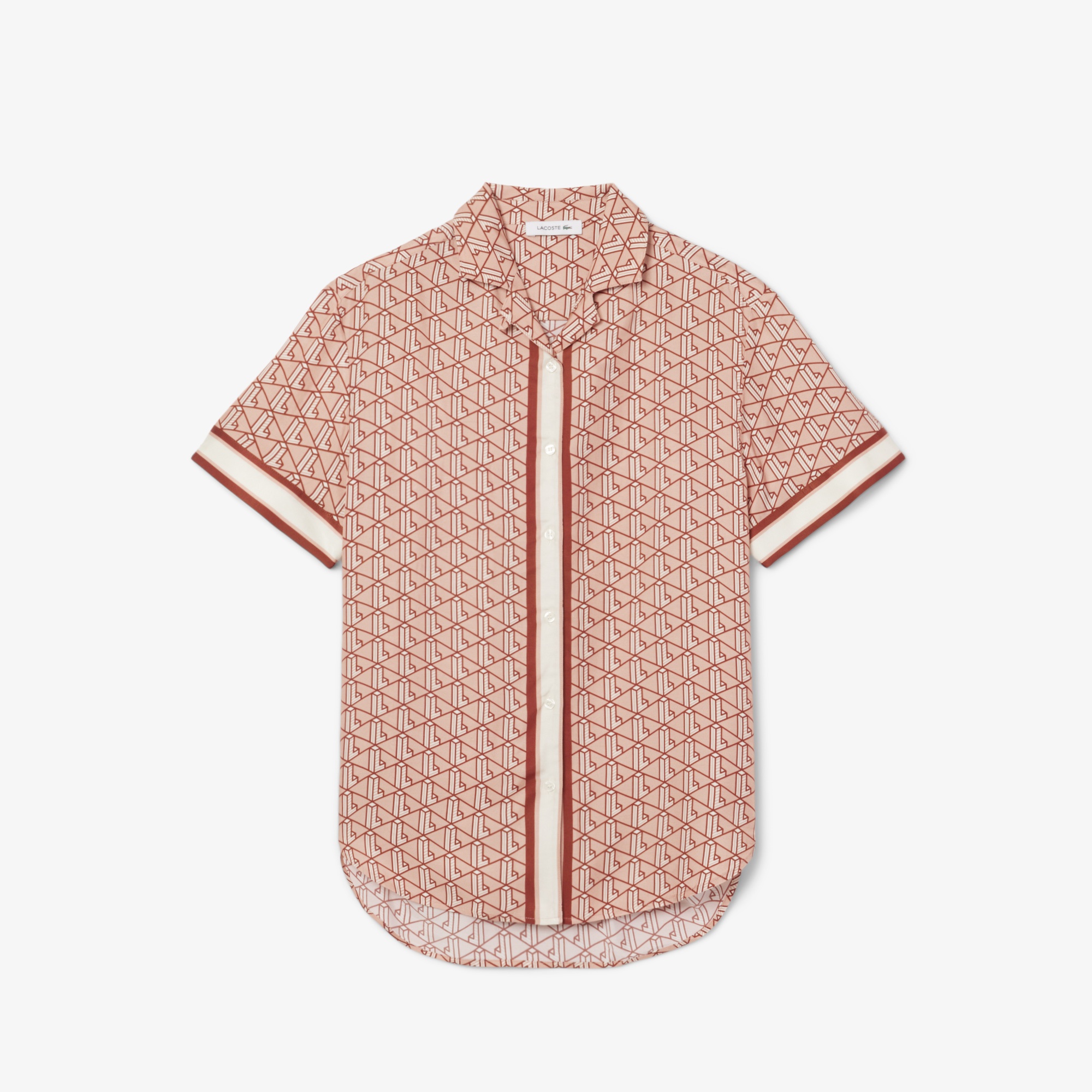 Lacoste Kadın Oversize Fit Kısa Kollu Monogram Bej Gömlek